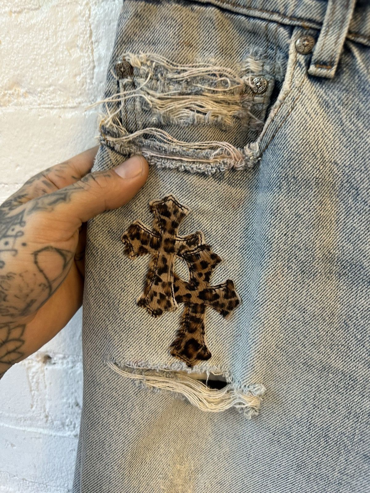 Chrome Hearts Chrome Hearts Chetah Leopard levi cross patch jeans blue Size US 34 / EU 50 - 3 Thumbnail