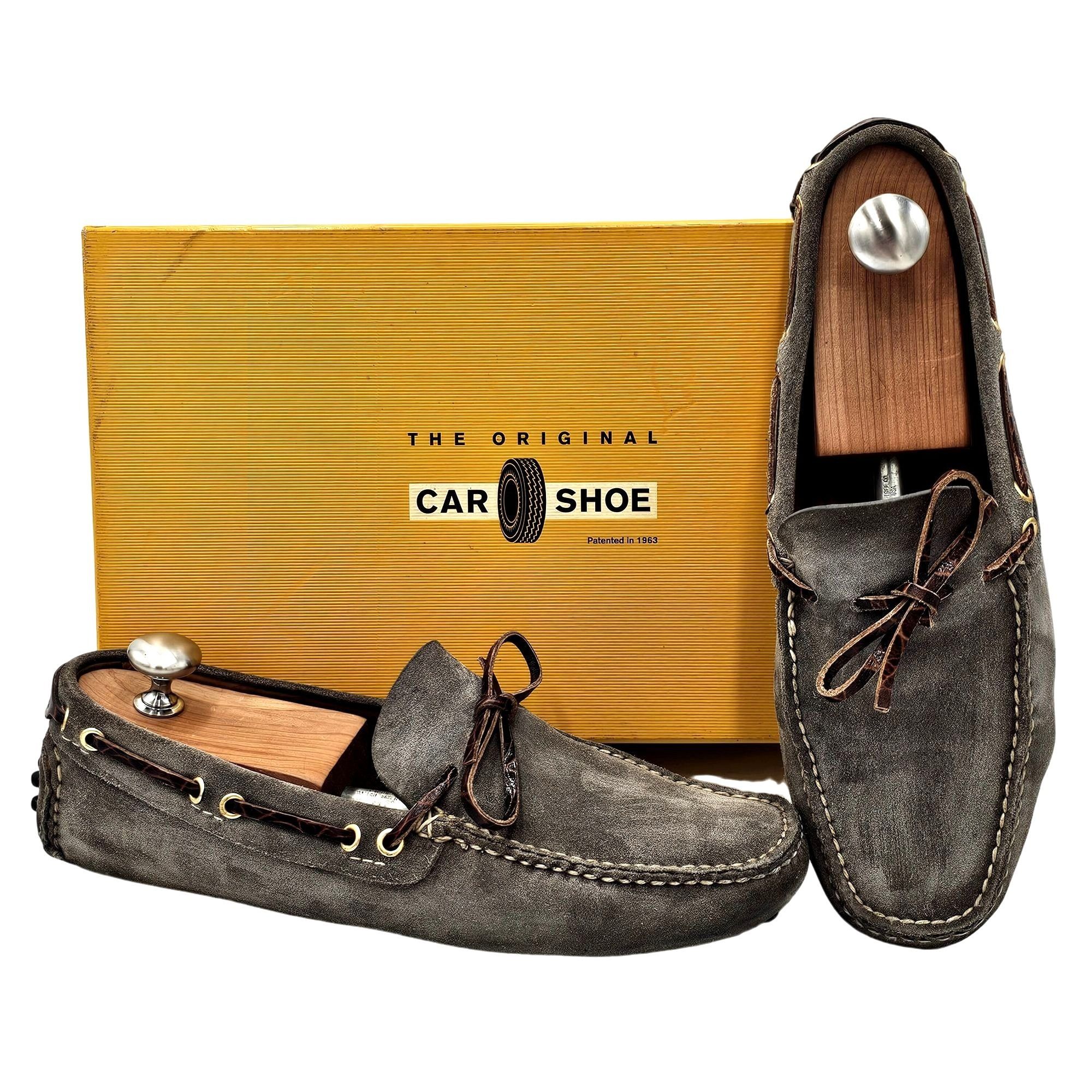 image of Original Car Shoe Men's 8 Gray Brown Suede Driving Loafers in Gray/Grey/Brown