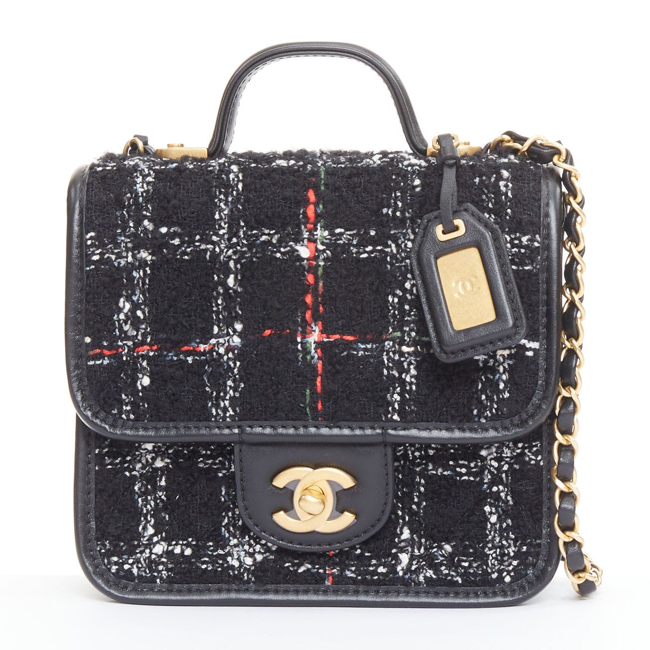 Chanel CHANEL 22K Small Flap Tweed School Memory black tweed gold crossbody bag Size ONE SIZE - 1 Thumbnail