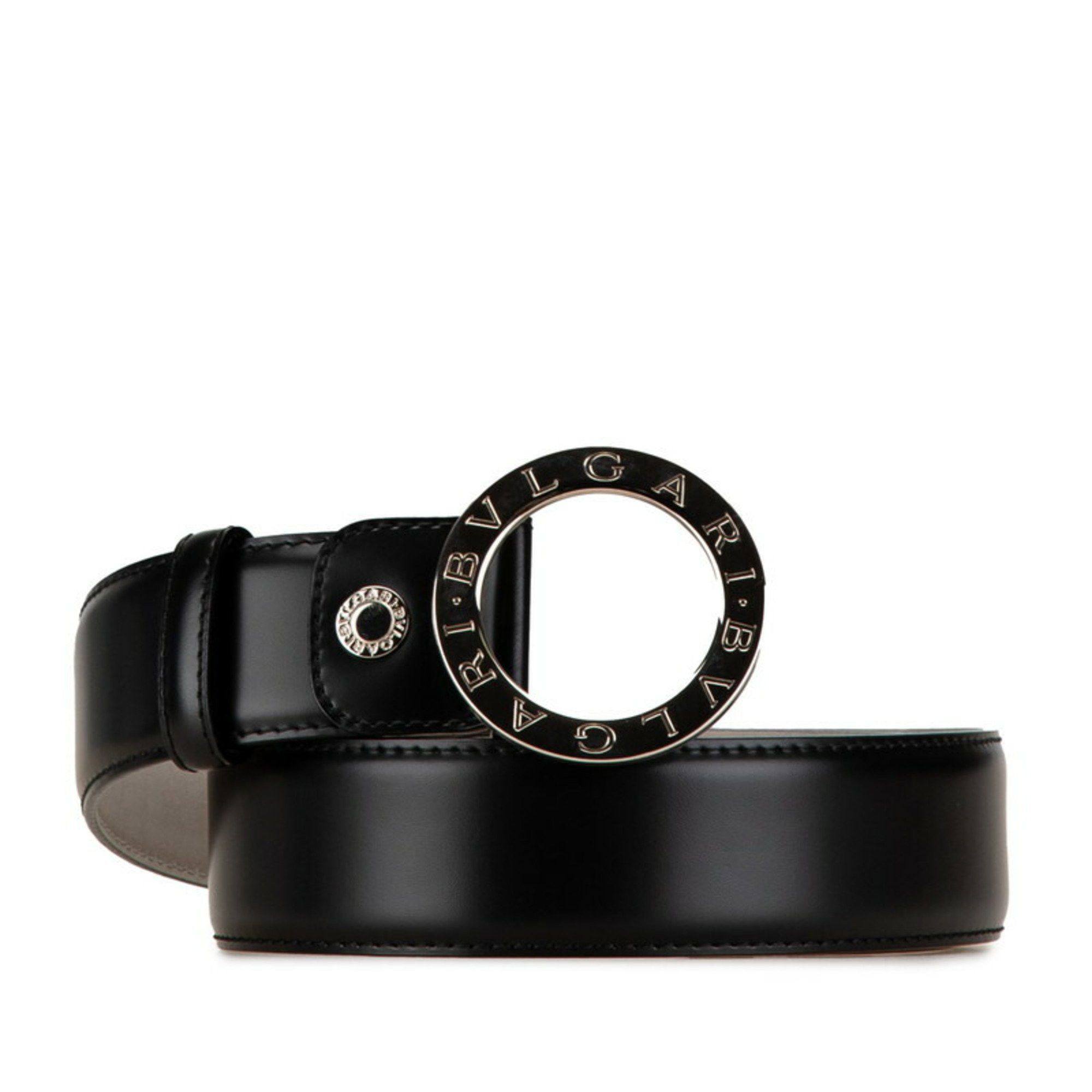 Bvlgari BVLGARI Round Buckle Belt 44/110 Black Grained Leather Men's Size ONE SIZE - 1 Thumbnail