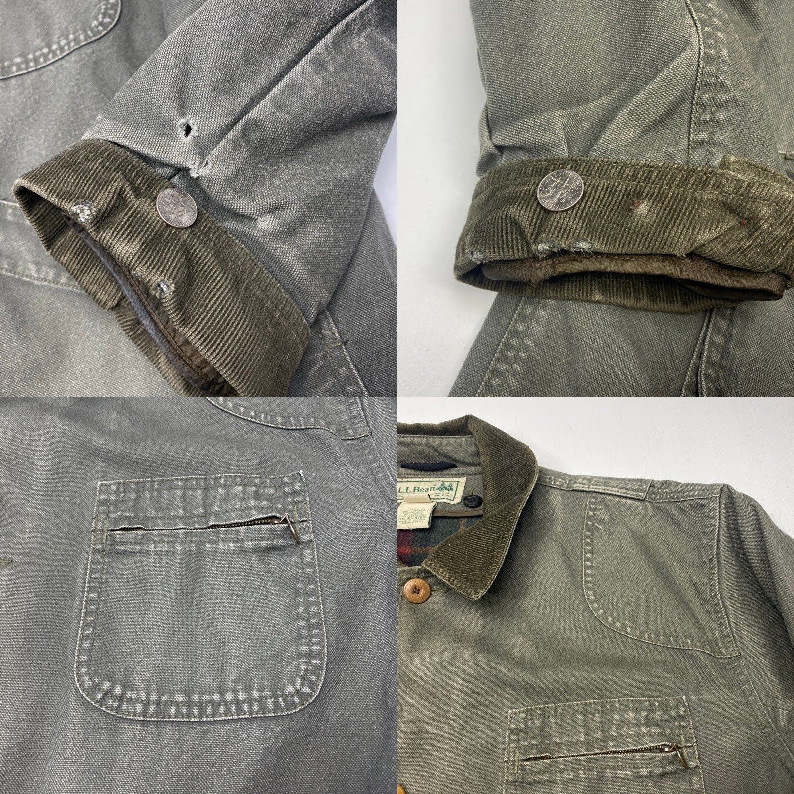 Vintage VINTAGE L.L.Bean Original Field Chore Coat Olive 187061 Removable Wool Plaid Lining 7950 XL Green Canvas Wool Regular Button Size US XL / EU 56 / 4 - 8 Thumbnail