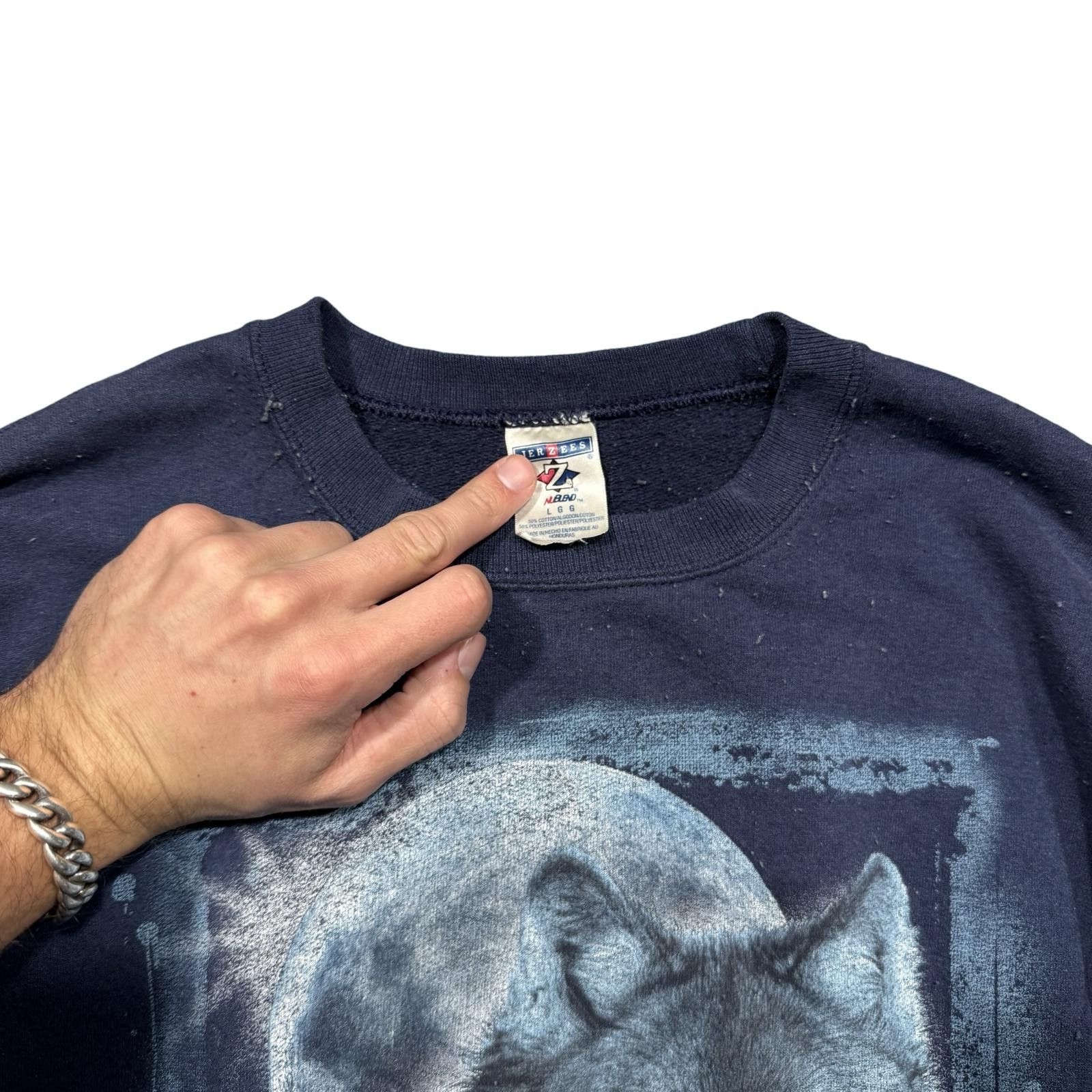 Jerzees Vintage Midnight Watch Wolf Y2K Navy Graphic Crewneck Size US L / EU 52-54 / 3 - 5 Thumbnail