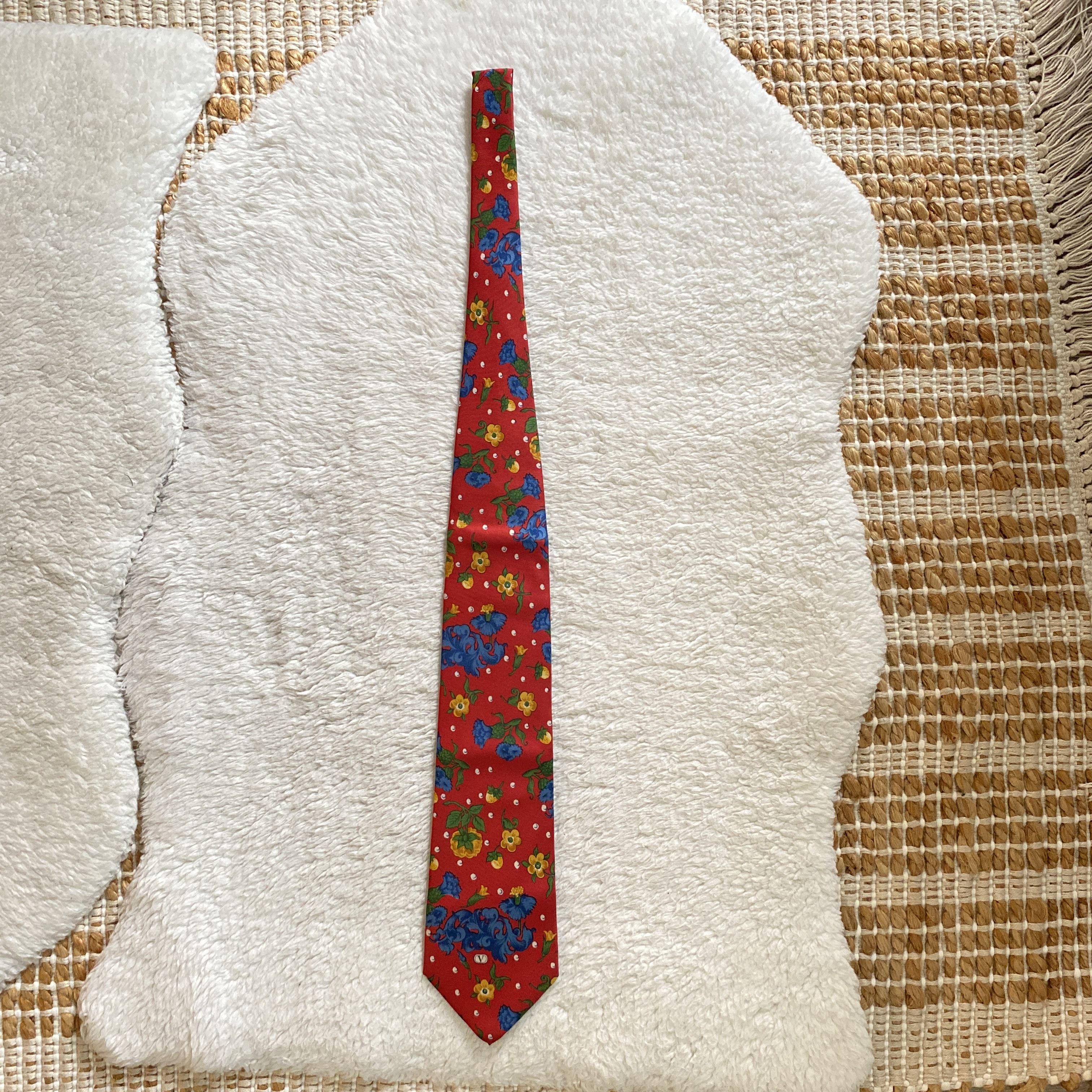 Valentino Vintage Valentino Cravatte Silk Tie – Red Retro Floral Size ONE SIZE - 3 Thumbnail