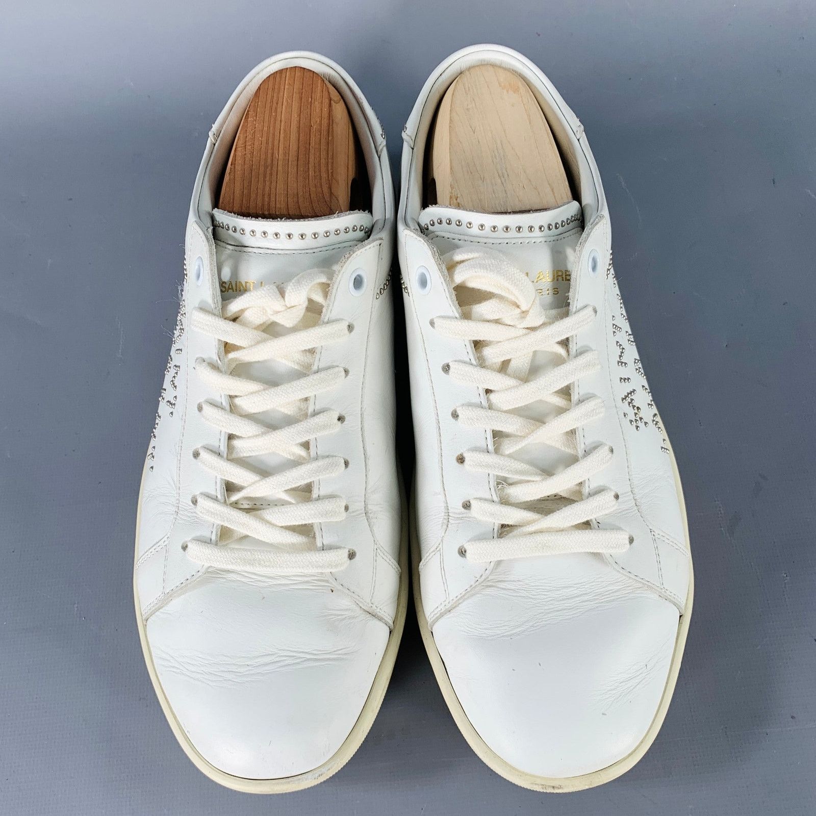 Saint Laurent Paris Size 7 White Silver Leather Studded Low Top Sneakers Size US 7 / IT 37 - 4 Thumbnail