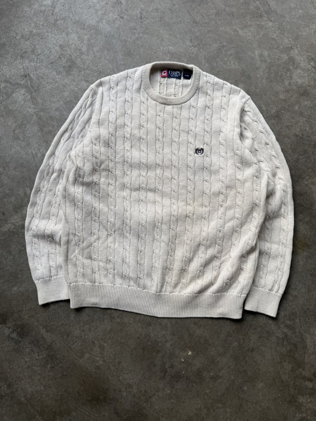 Chaps × Vintage Vintage 90’s/00’s Chaps White Cable Knit Old Money Sweater Size US L / EU 52-54 / 3 - 2 Thumbnail
