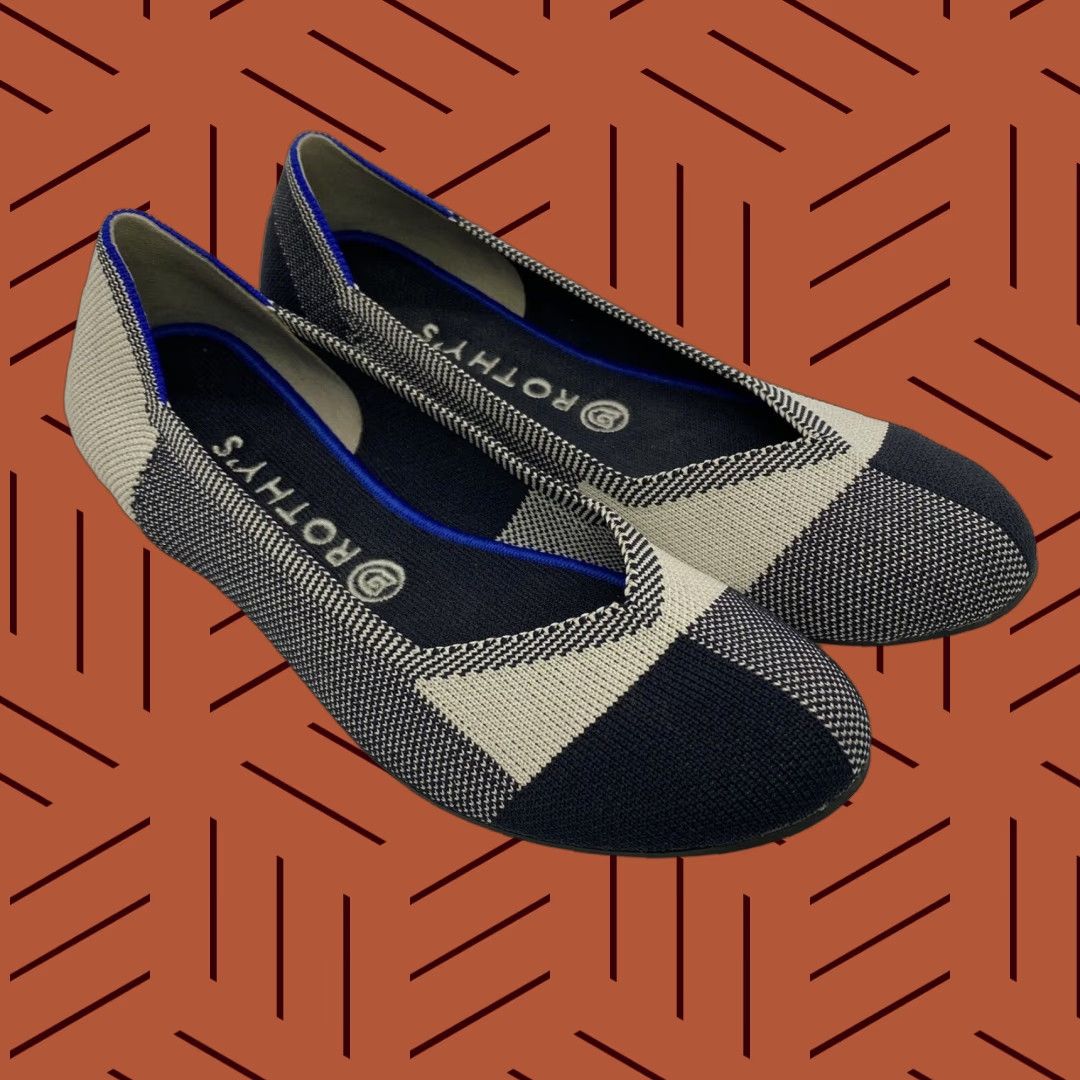 Rothy's ROTHY'S The Flat Round Toe Slip-On Ballet Flat Plaid Black/Cream Women 9 UK 40 EU 7 AU Cap Toe Recycled Material Vintage? No Size US 6.5 / IT 36.5 - 1 Thumbnail