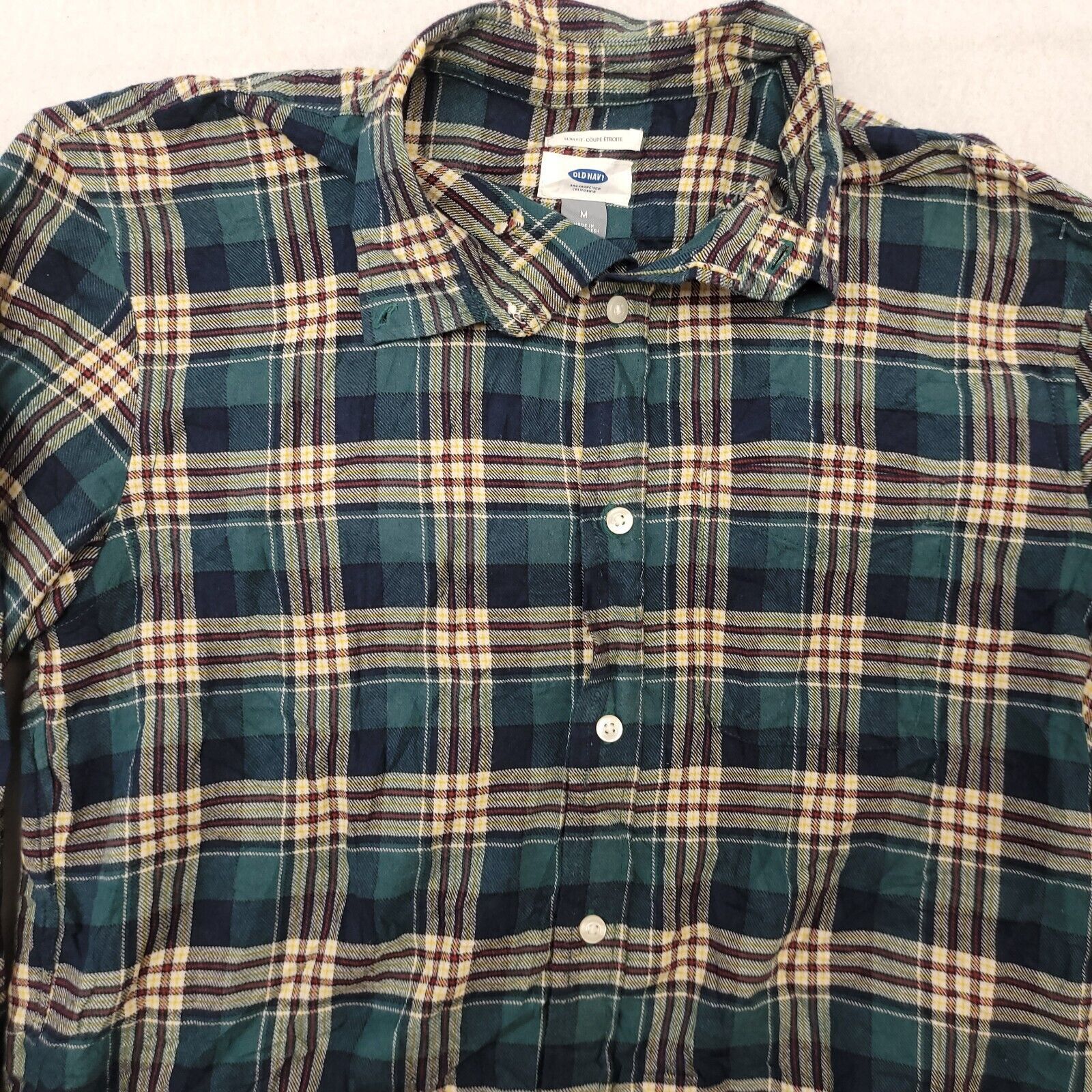 Old Navy Old Navy Madras Flannel Shirt Mens Size Medium Green Yellow Size US M / EU 48-50 / 2 - 1 Thumbnail
