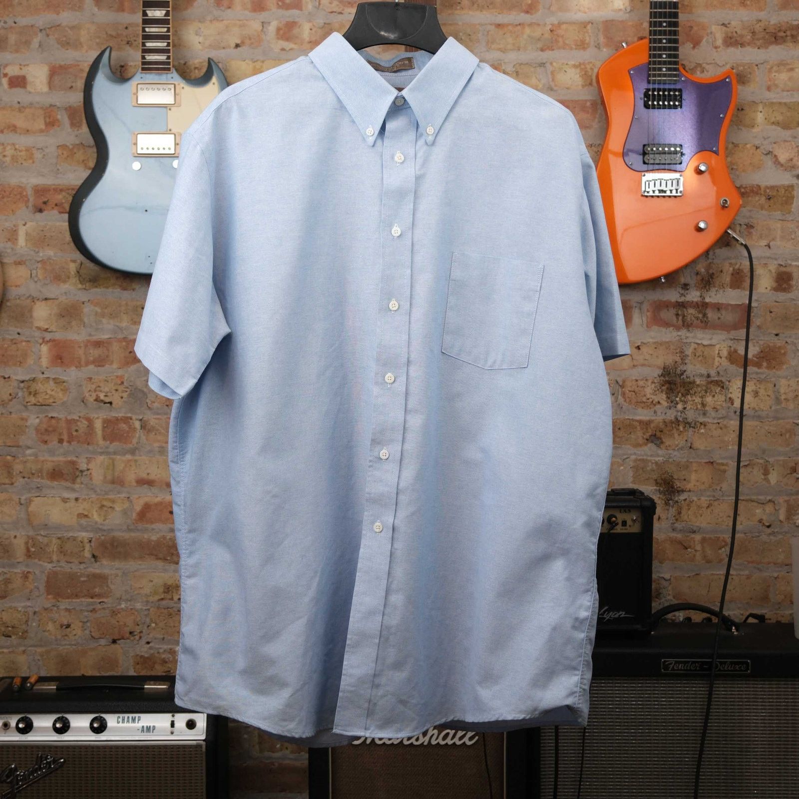 Haggar VTG Haggar Made in USA Blue Short Sleeve Button Down 17.5 Size US XL / EU 56 / 4 - 1 Thumbnail