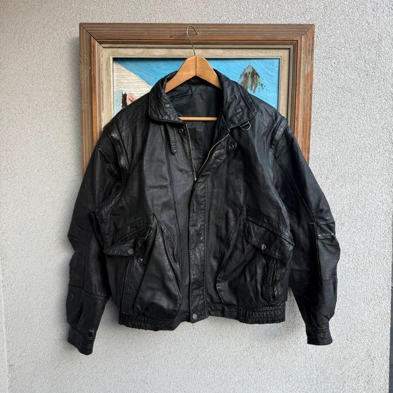 Vintage Vintage 90s Real Leather Jacket Black Cropped Boxy Size US L / EU 52-54 / 3 - 1 Thumbnail