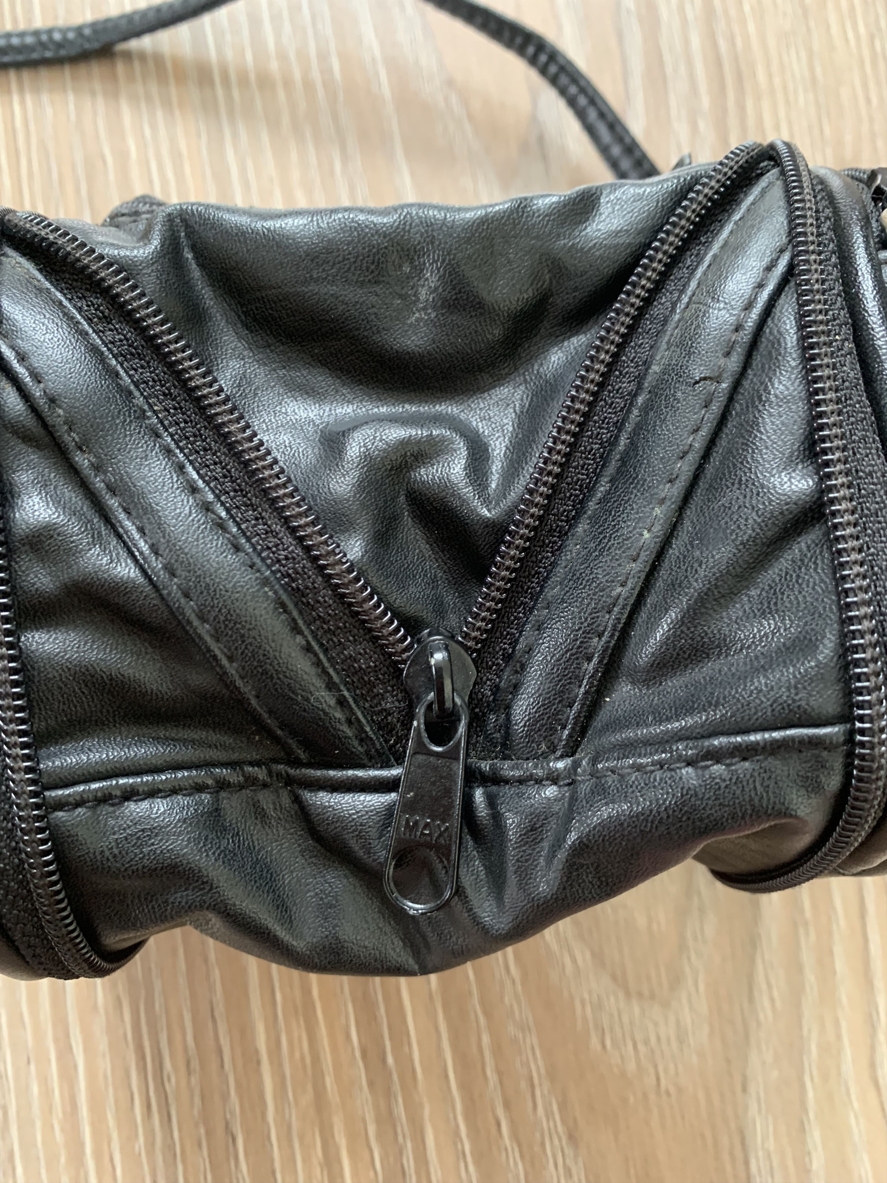 Handmade Vintage Black Leather Foldable Mini Crossbody Bag Size ONE SIZE - 4 Thumbnail