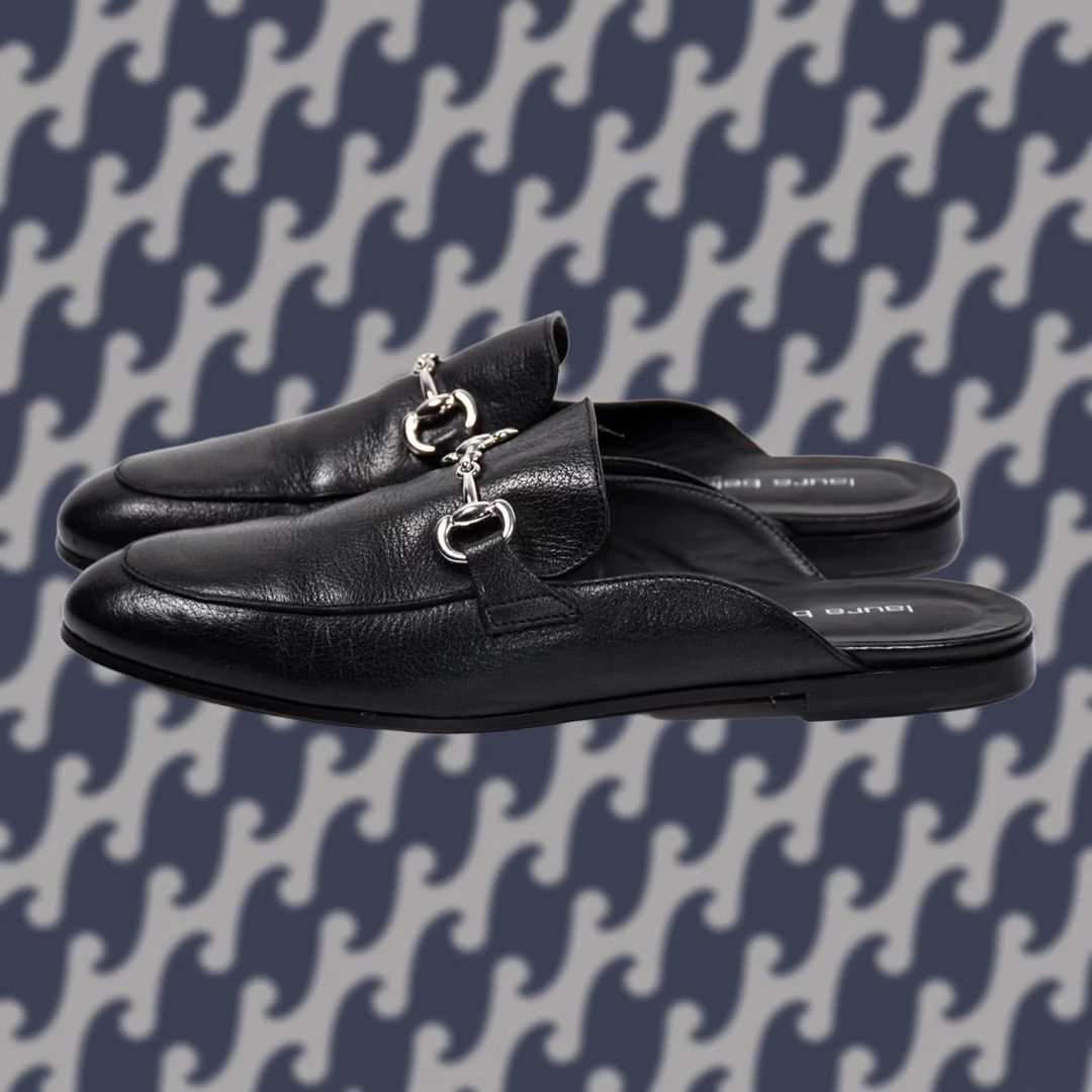 Vintage Laura Bellariva Mules Slipper Leather Black size 40 / US 9 Leather Flat Women Platinum? Size US 7 / IT 37 - 1 Thumbnail