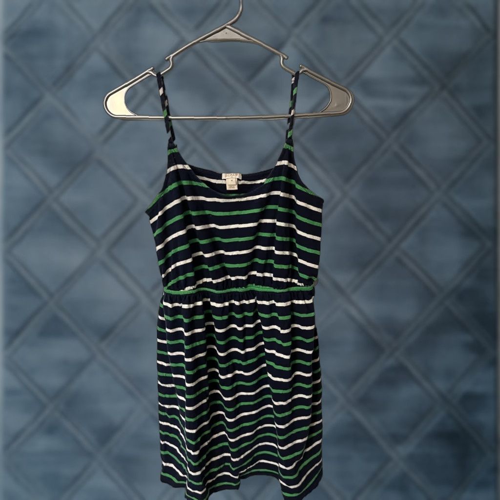 J.Crew J.CREW Women's M CamiDress Linen Blend Spaghetti Strap Blue Green White Stripes Casual T-Shirt Dress Womens Size M Size M / US 6-8 / IT 42-44 - 1 Thumbnail