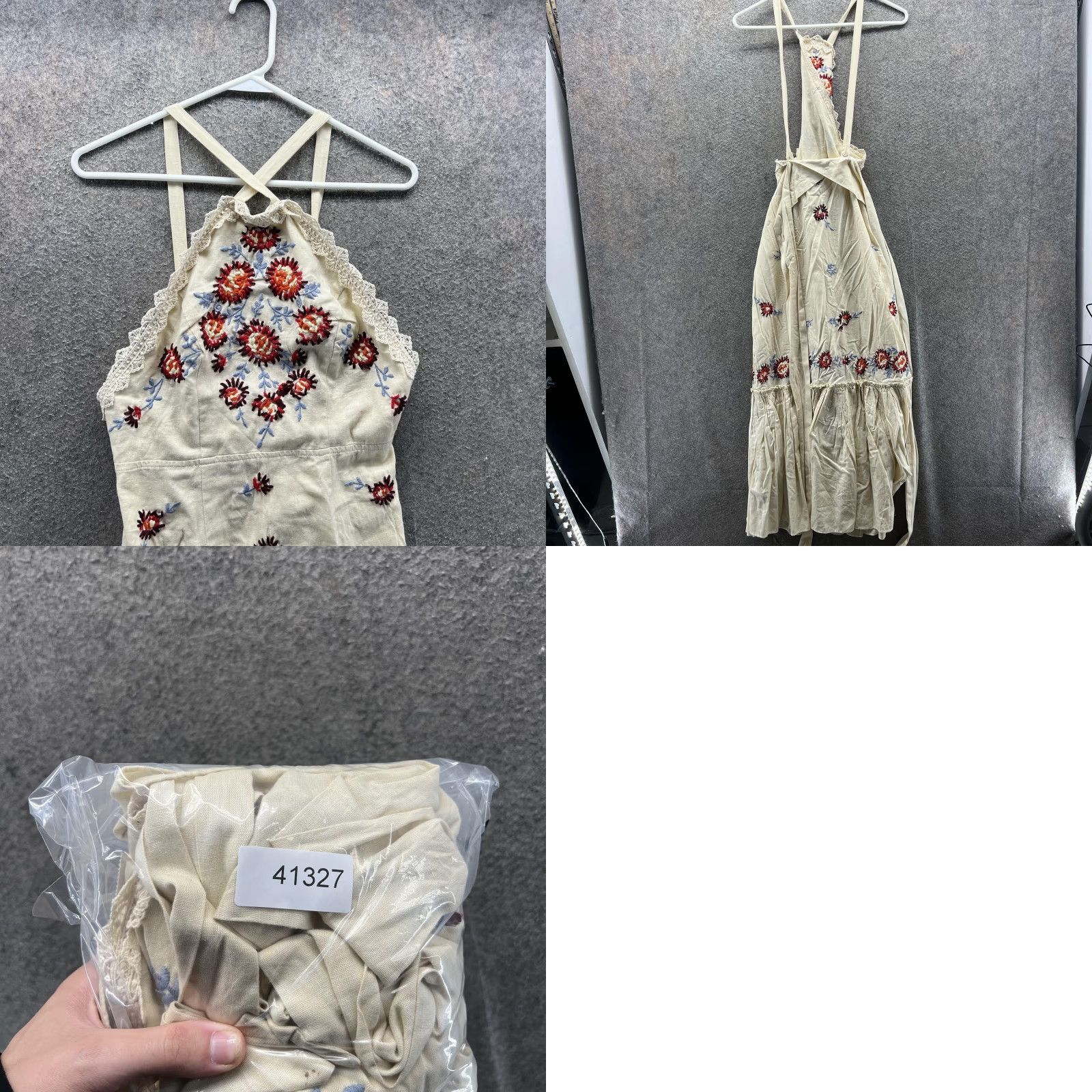 Free People Free People Dress Womens 4 White Floral Embroidered Halter Knee Length Sundress Size S / US 4 / IT 40 - 8 Thumbnail