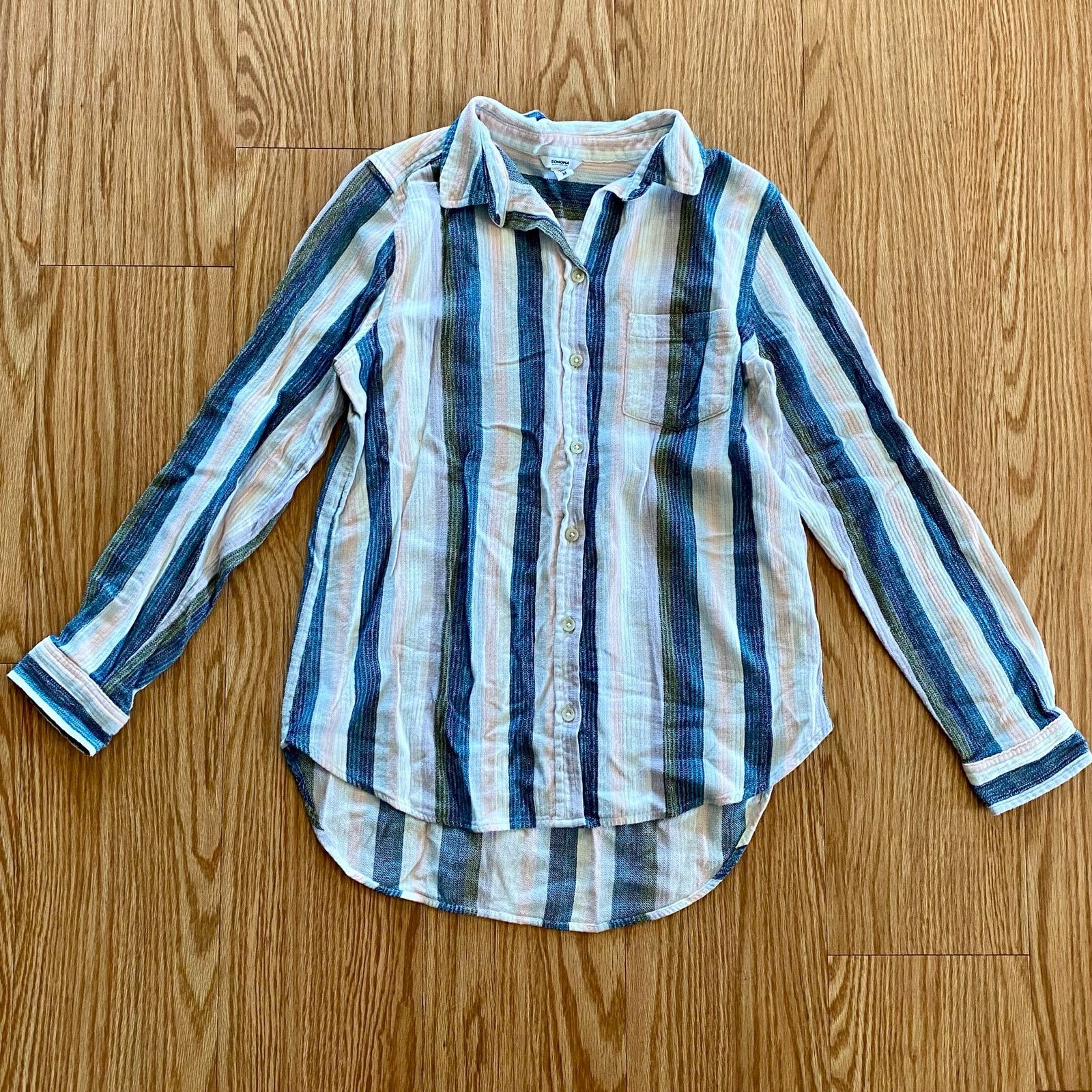 Sonoma Sonoma Stripe Blue Button-up Shirt Blouse Womens Medium Size M / US 6-8 / IT 42-44 - 2 Thumbnail
