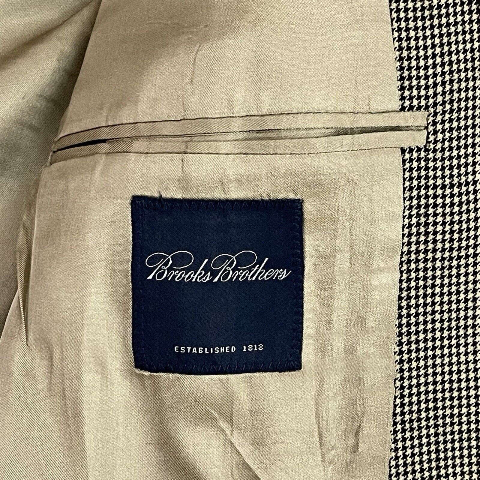 Brooks Brothers BROOKS BROTHERS Blazer Mens 44 R Beige Wool Houndstooth Size 44R - 2 Thumbnail