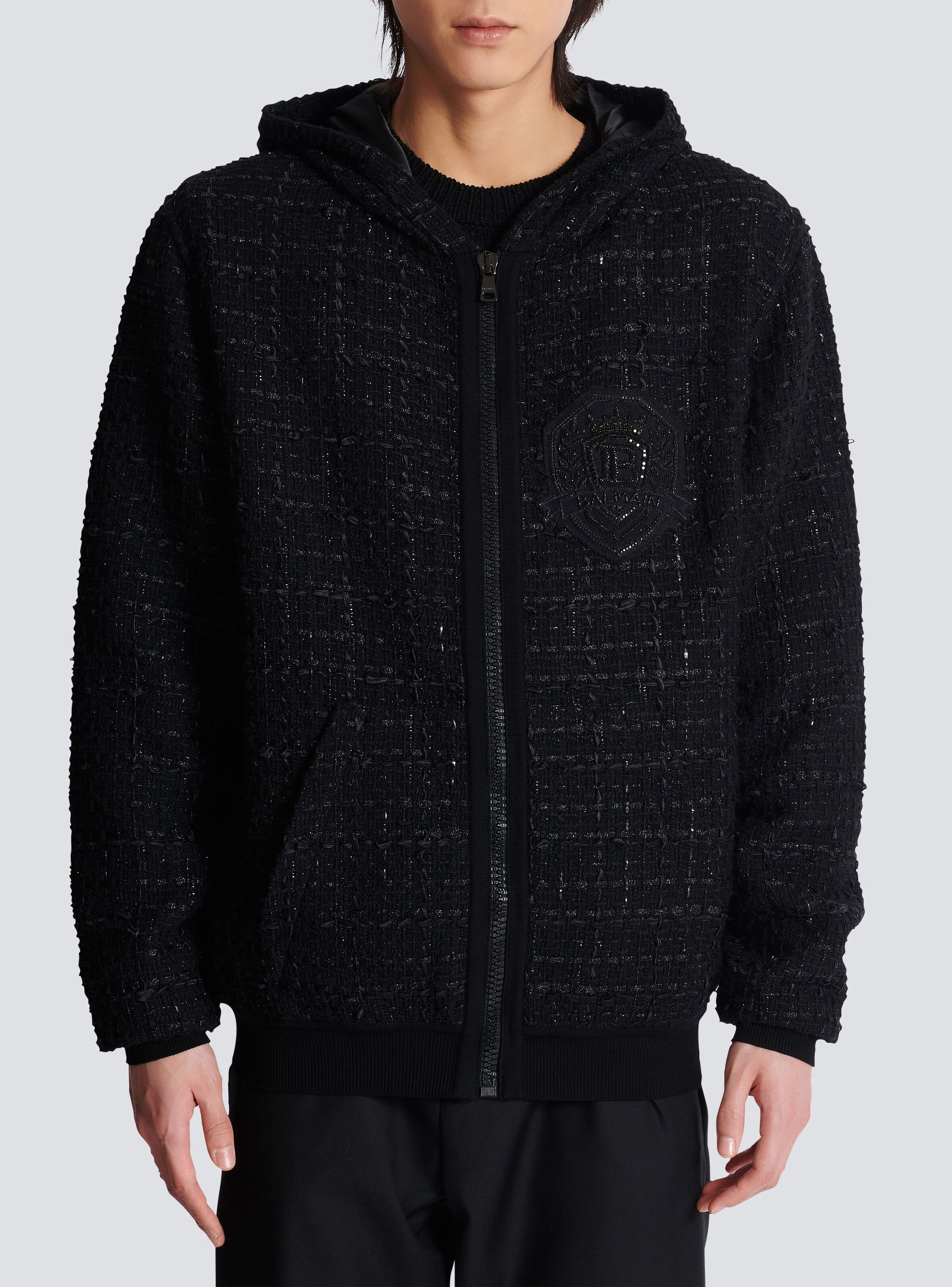 Balmain o1s1wg110925 Tweed Hooded jacket in Black Size US M / EU 48-50 / 2 - 6 Thumbnail