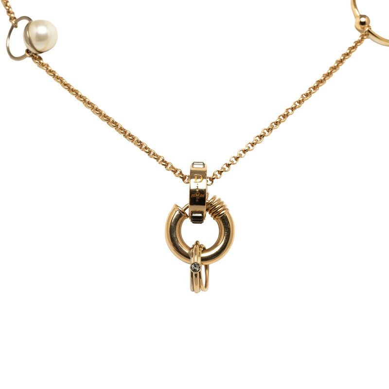 image of Dior Bijou Faux Pearl Necklace in Gold, Women's
