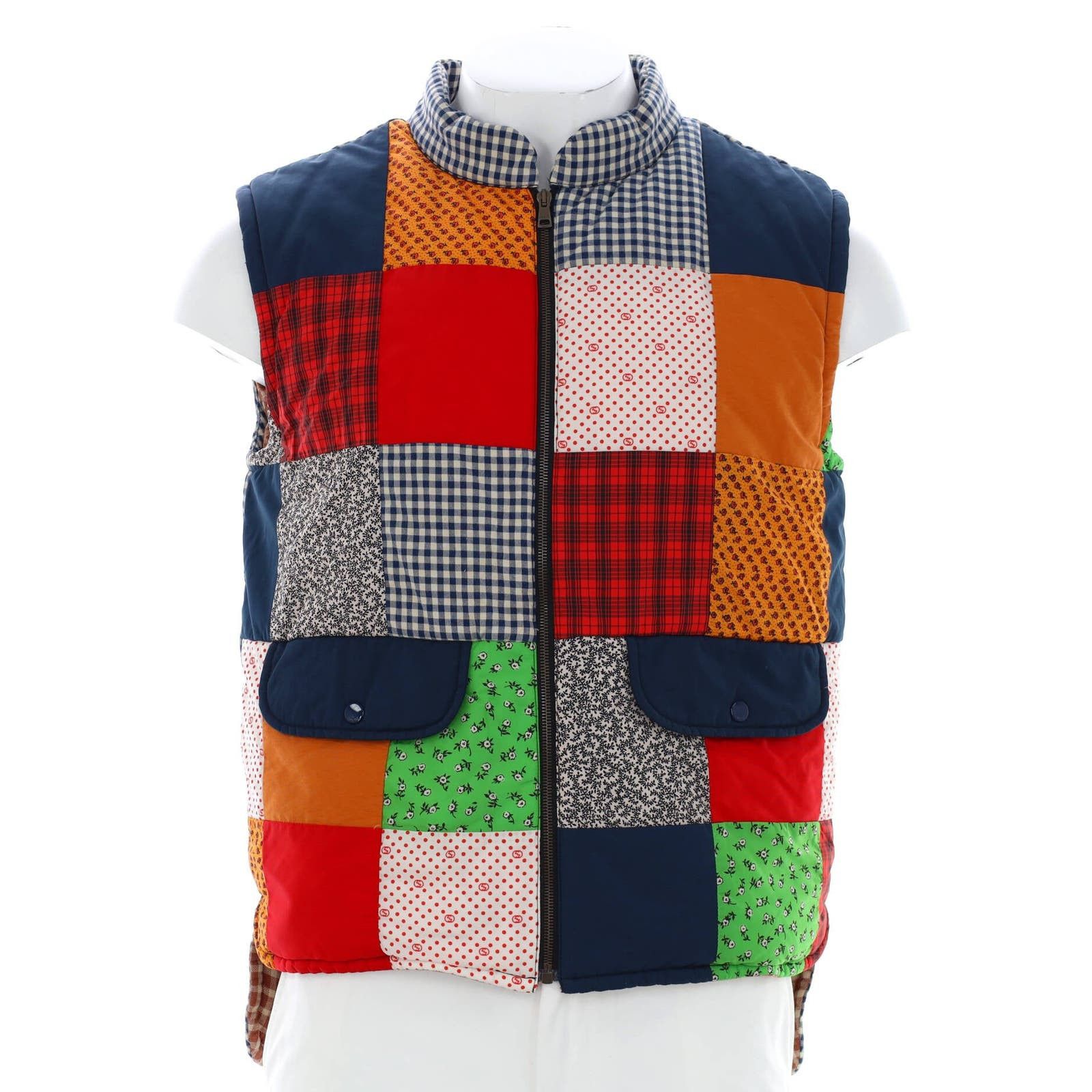 image of Gucci Men's Multicolor Patchwork Zip Vest Cotton Blend None (Size Small)