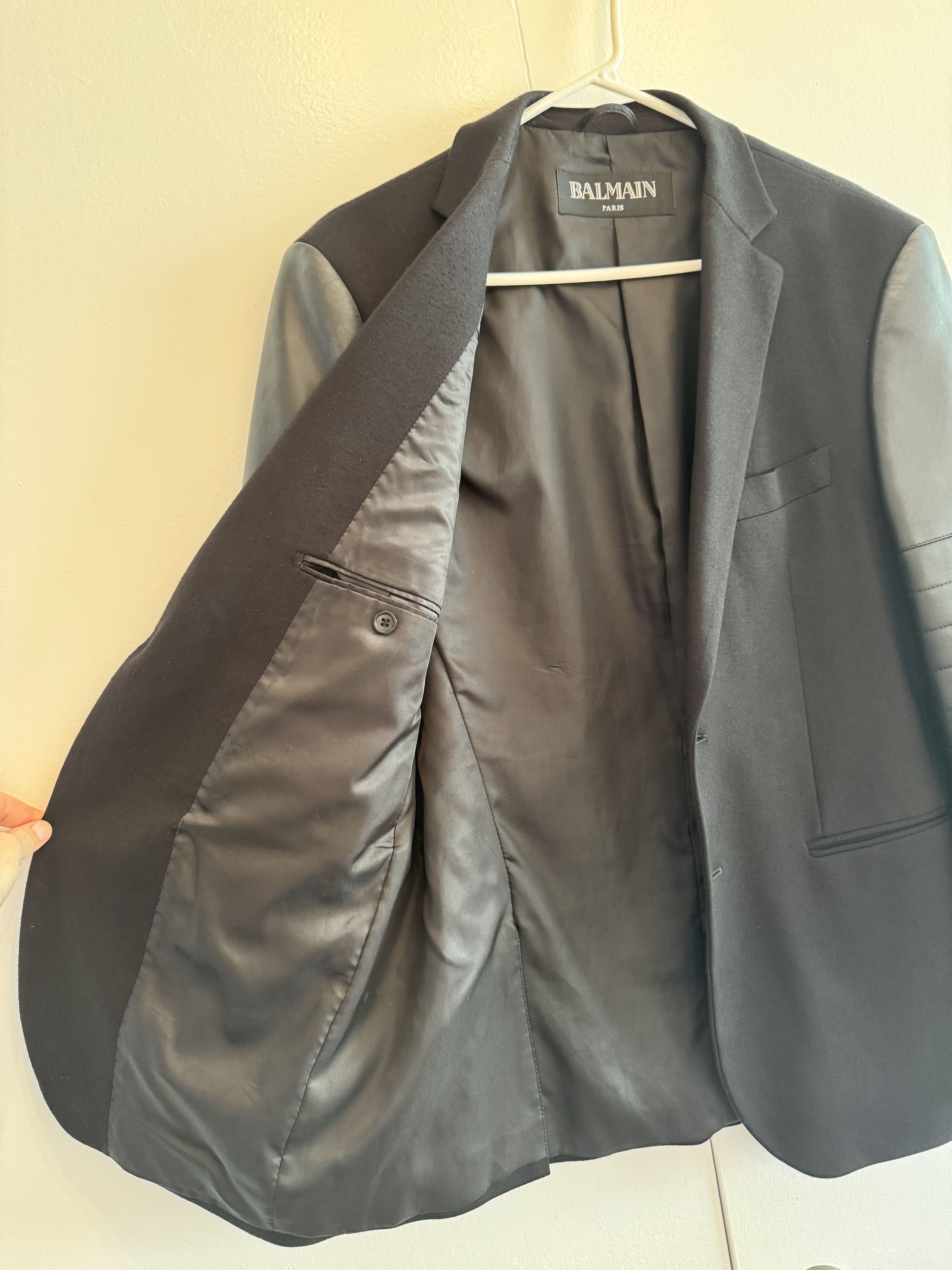 Balmain Balmain Leather Sleeve Rhinestone Logo Blazer Jacket Size US S / EU 44-46 / 1 - 10 Thumbnail