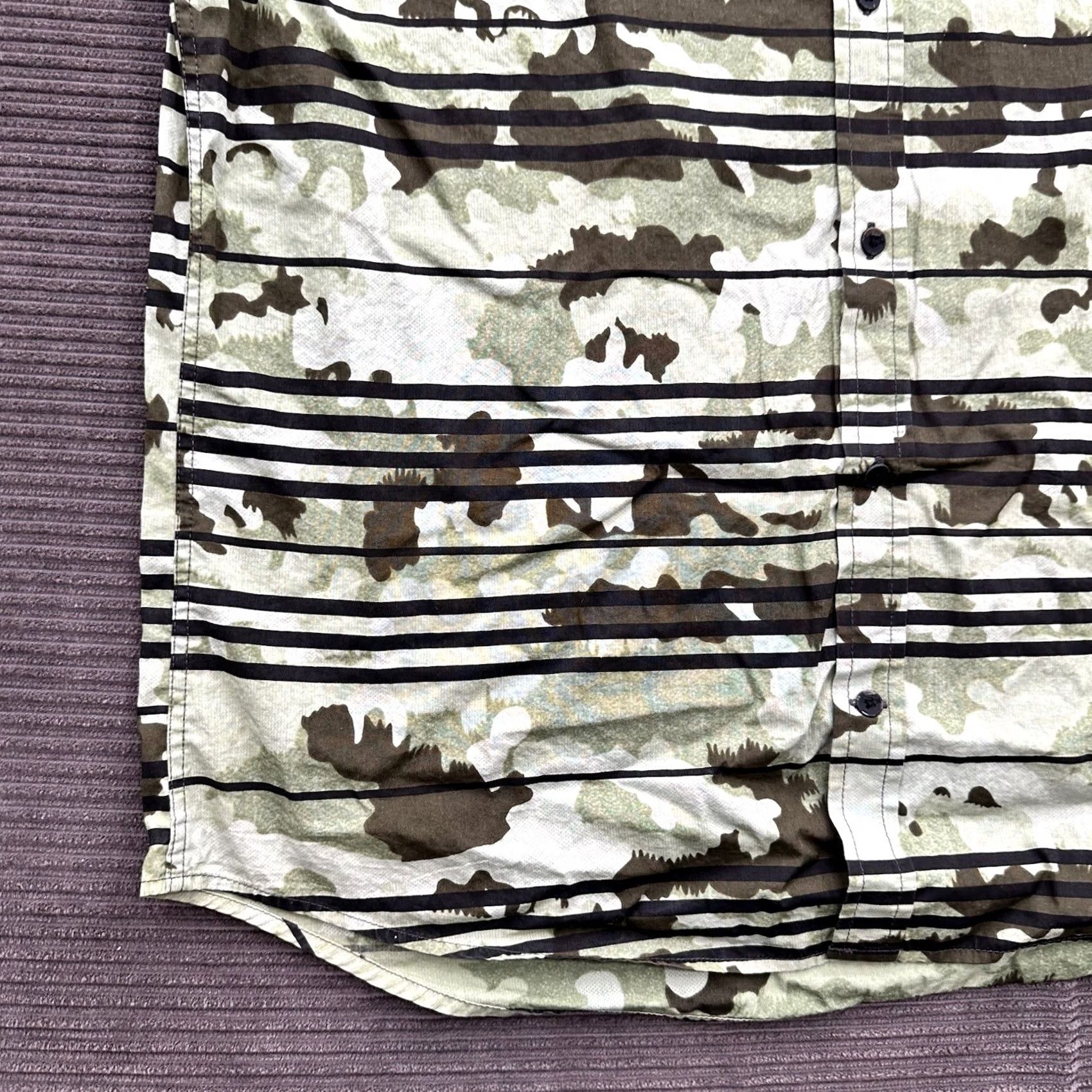 Hurley Hurley Shirt Men XL Green Multicolor Argo Camo Palm Striped Button-Up Short Sleeve Casual Cotton Beach Size US XL / EU 56 / 4 - 6 Thumbnail