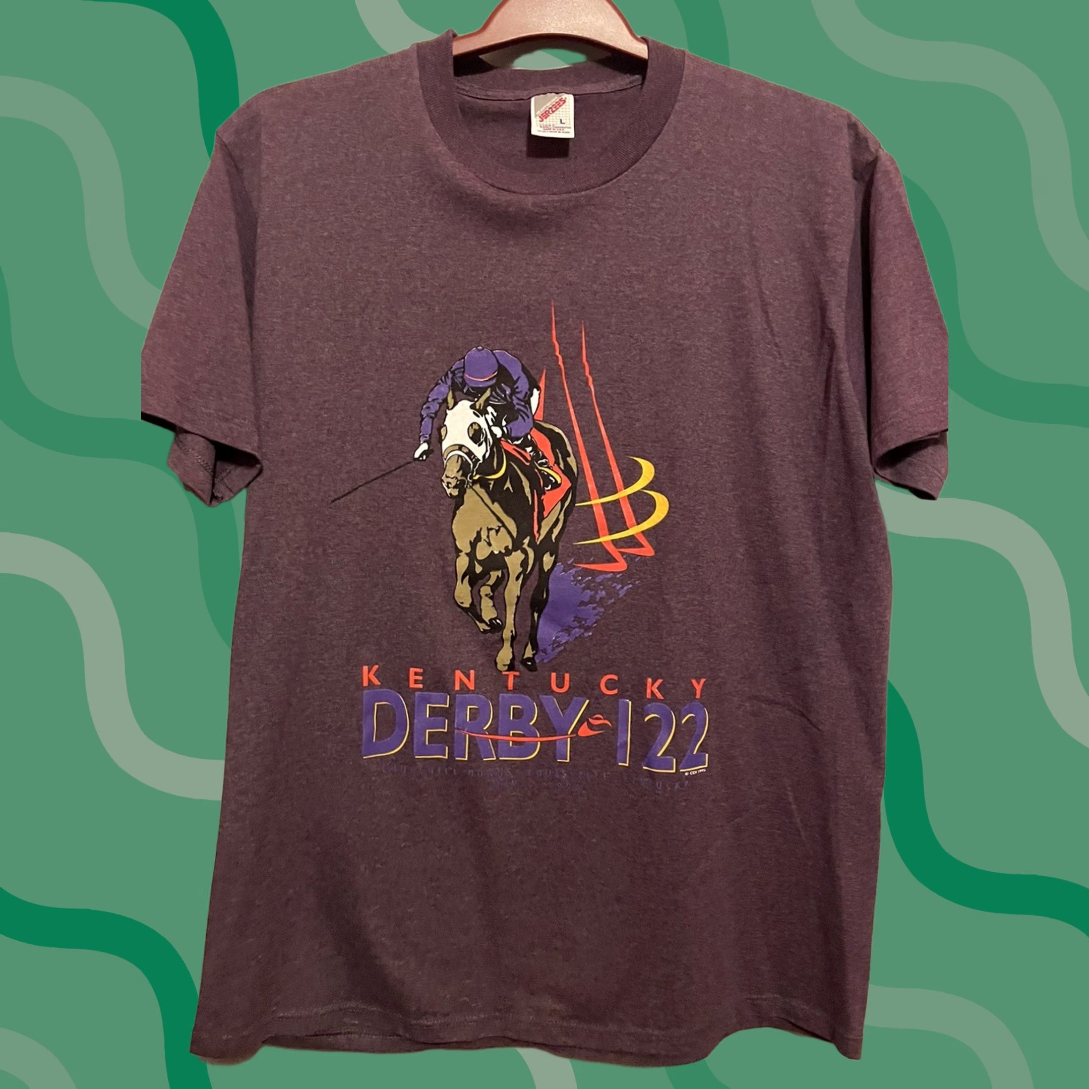 Jerzees VINTAGE 1995 Kentucky Derby T-Shirt USA Made Adult Large JERZEES Red Cotton Short Sleeve Crew Neck 90s Horse Men Mens Size US L / EU 52-54 / 3 - 1 Thumbnail