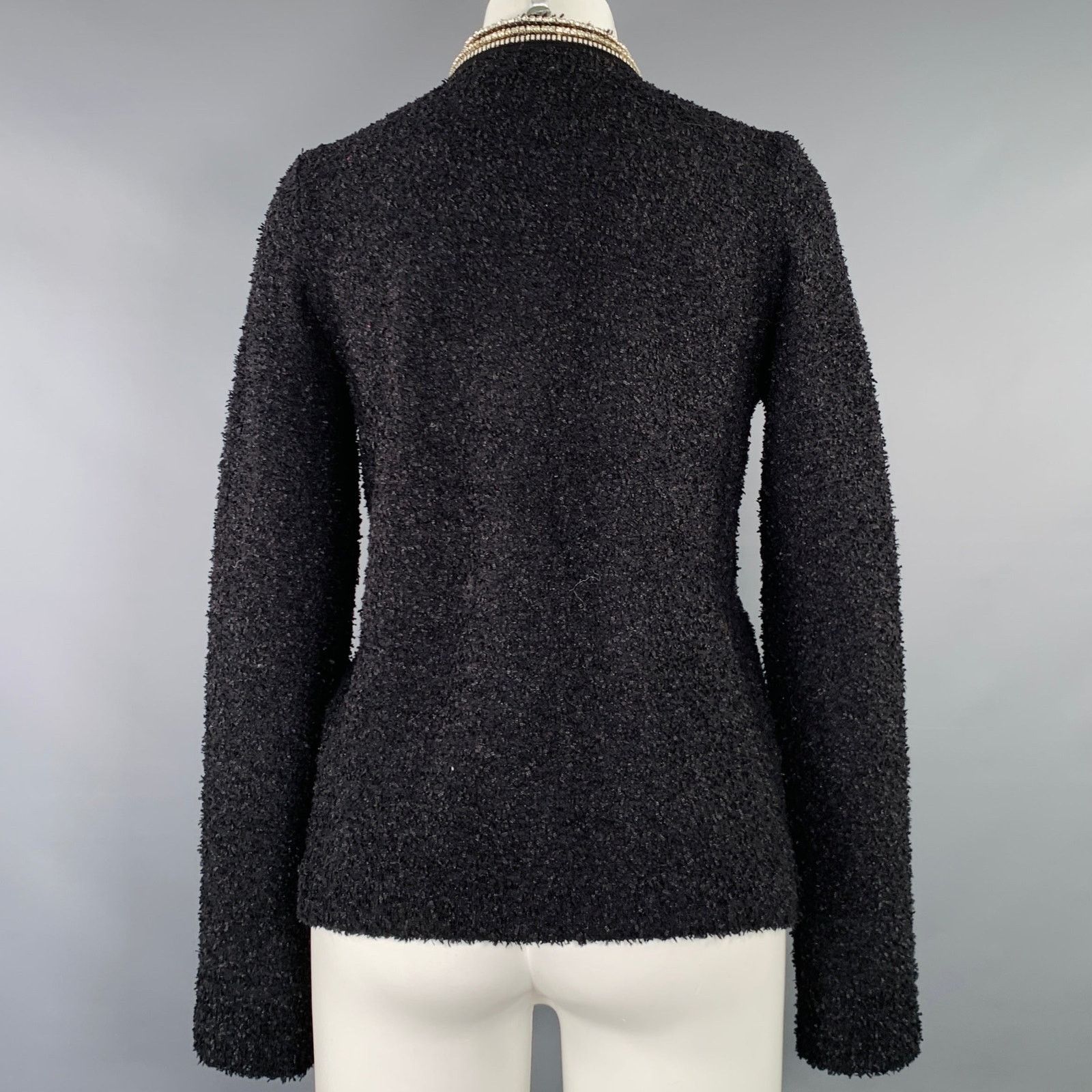 Self-Portrait S Black Silver White Polyamide Blend Knit Cardigan Size S / US 4 / IT 40 - 4 Thumbnail