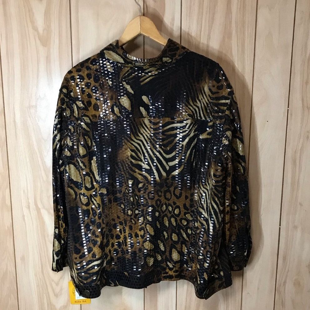 Other NWT Ruby Rd. Animal Print Collared Long Sleeve Jacket 24W Size 4XL / US 24-26 - 2 Thumbnail