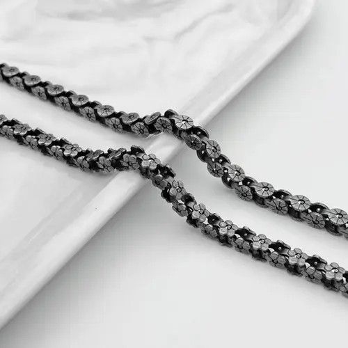 Jewelry Black Floral Chain Link Bracelet, Adjustable Charm Bracelet Size ONE SIZE - 8 Thumbnail
