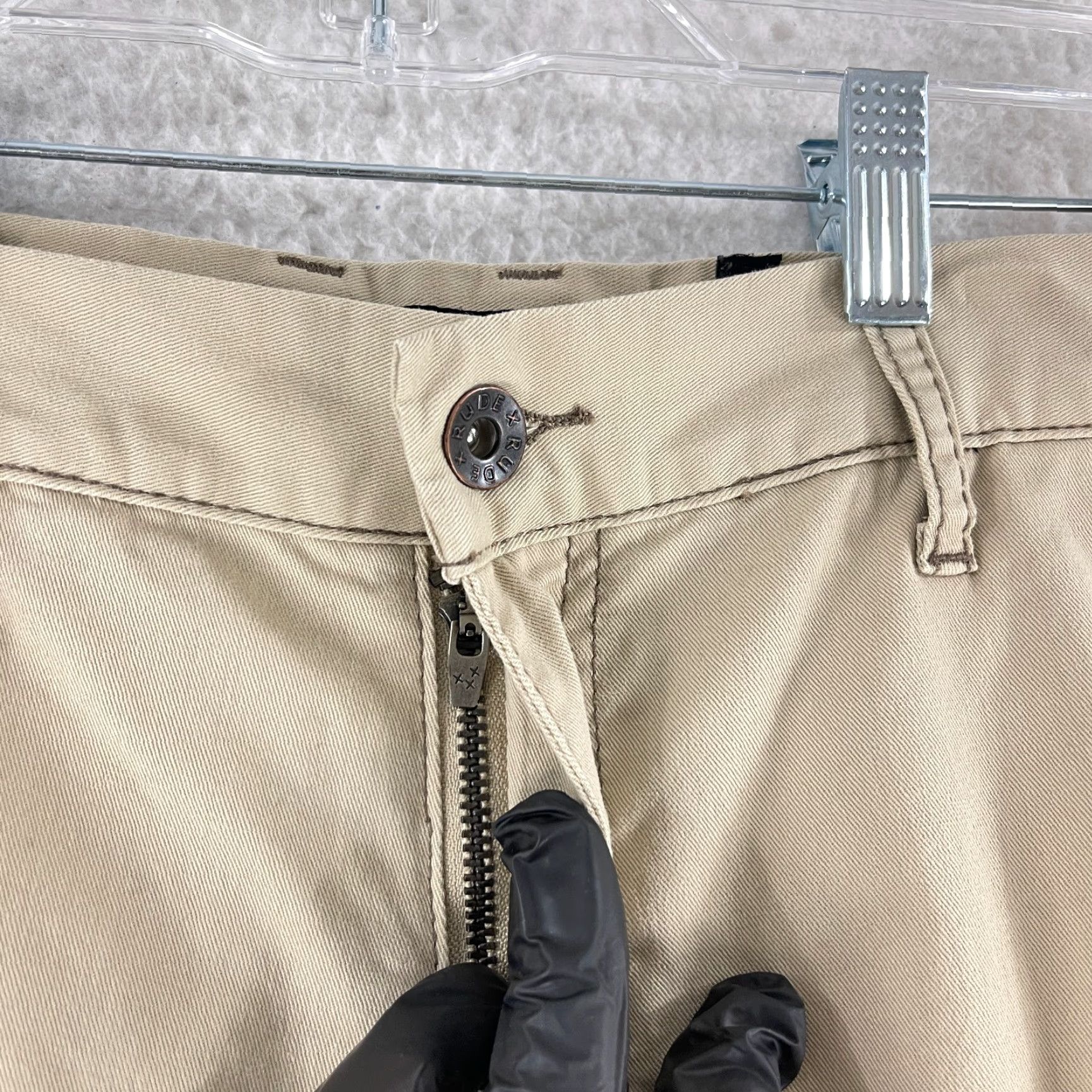 Vintage XXX Rude Beige Khaki Chino Skinny Pants Mens Casual Work Wear 30x32 Regular Flat Front Button Zip 10204 Size US 30 / EU 46 - 5 Thumbnail