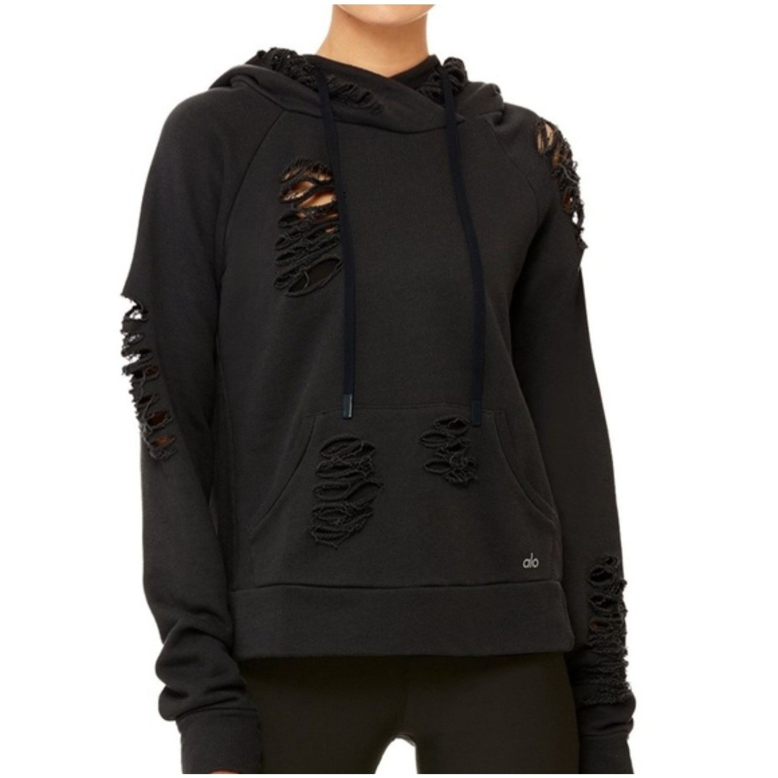 Alo Alo Yoga Hoodie Womens Distressed Ripped Sweatshirt S Size S / US 4 / IT 40 - 4 Thumbnail