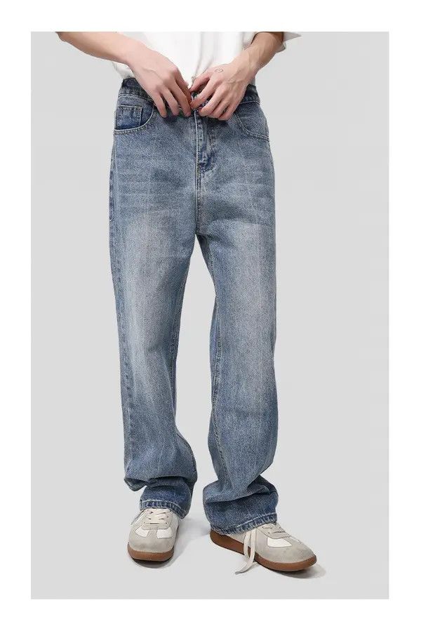 Japanese Brand Miku Loose elastic waist straight leg simple washed jeans Size US 32 / EU 48 - 2 Thumbnail