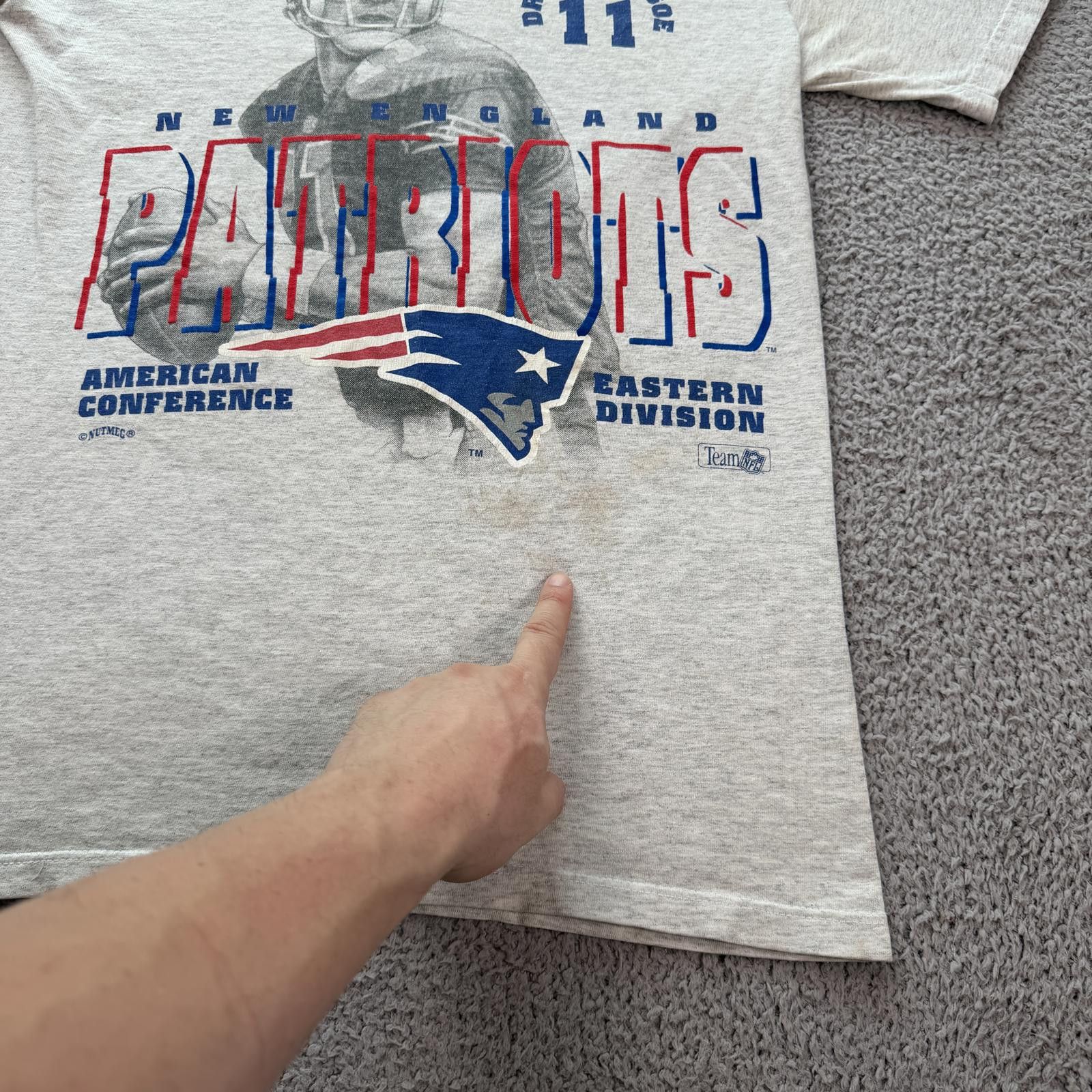 Nutmeg Vintage 90s New England Patriots Drew Bledsoe NFL T Shirt Size US L / EU 52-54 / 3 - 7 Thumbnail