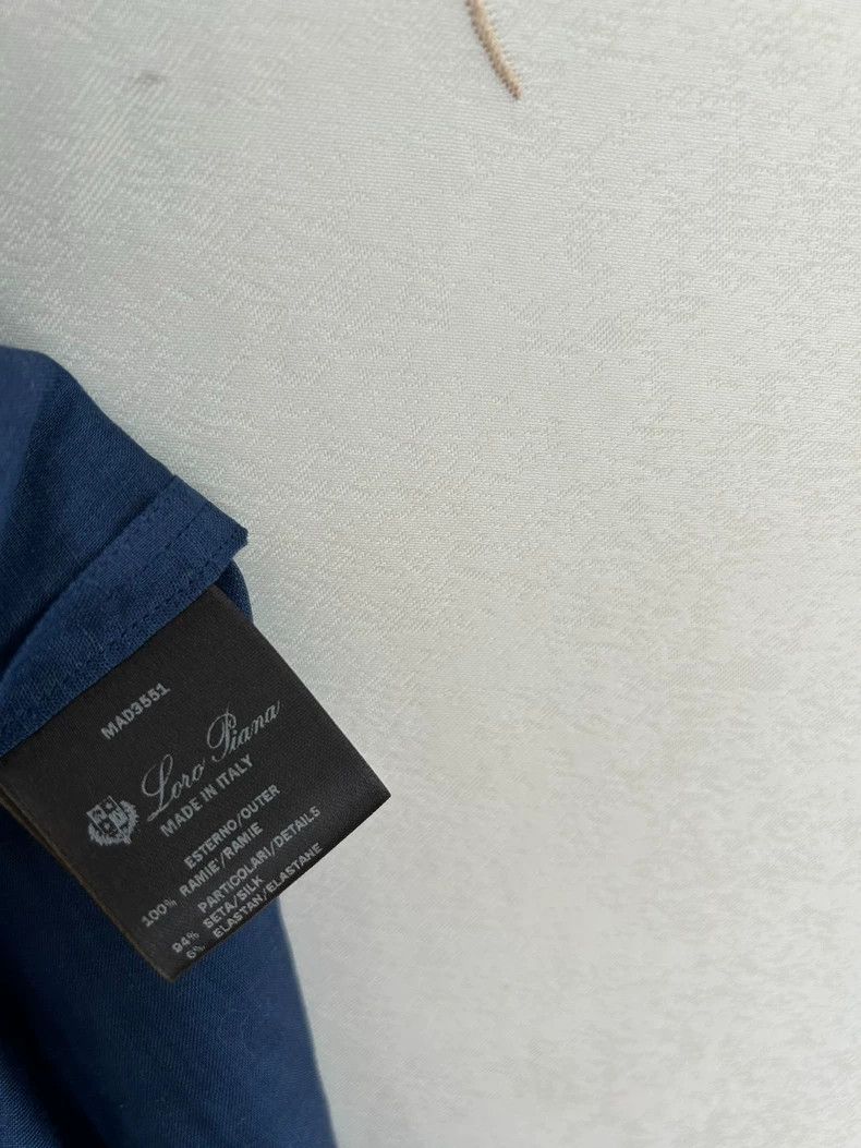 LORO PIANA Dark blue linen silk top