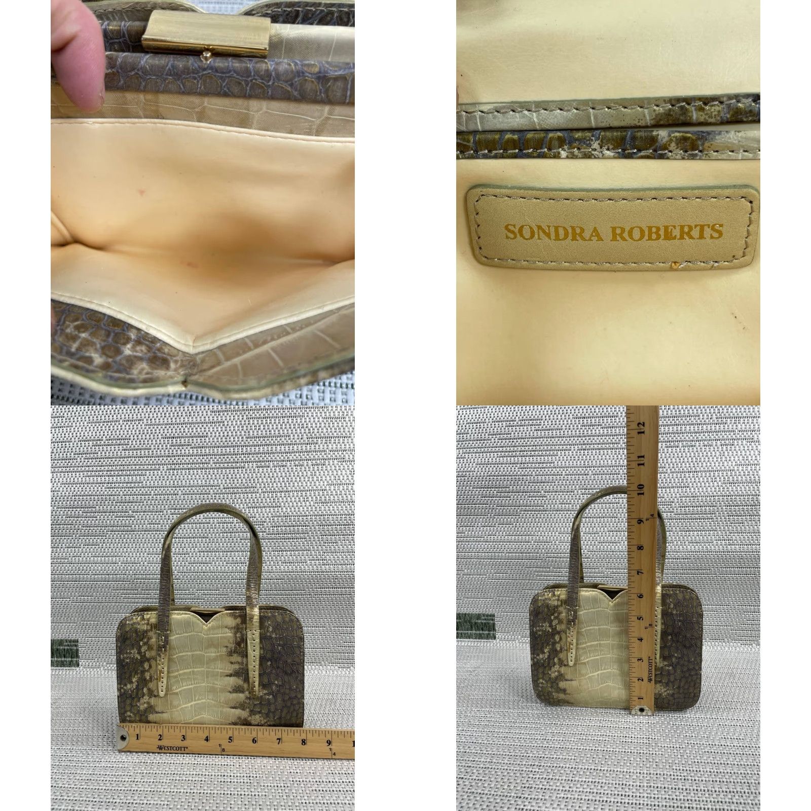 Doublet VINTAGE Sondra Roberts Bags Womens Beige Crocodile Leather Double Handle Strap Clutch Size ONE SIZE - 8 Thumbnail