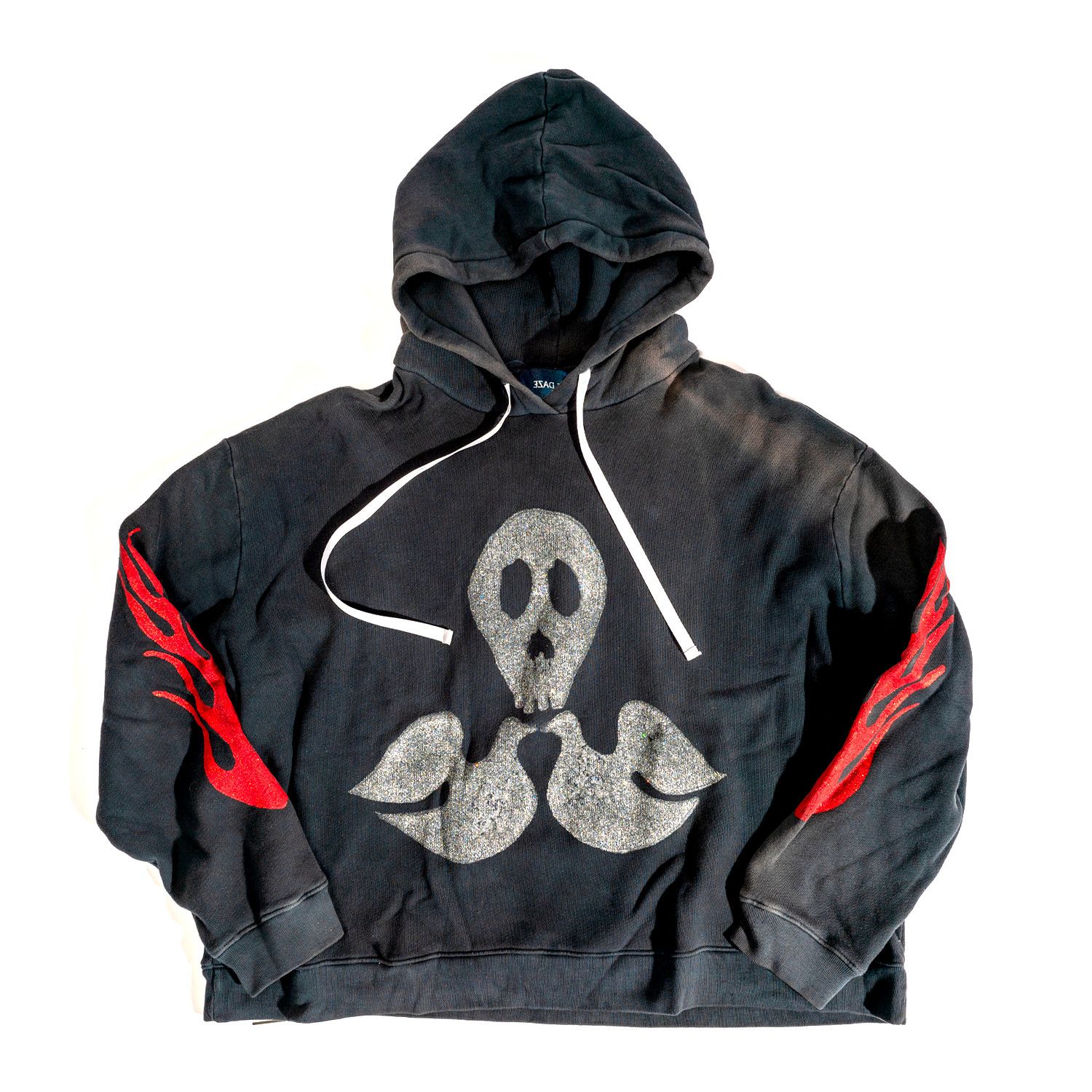 image of Lost Daze Skull Dove Glitter Hoodie in Washed Black, Men's (Size XL)