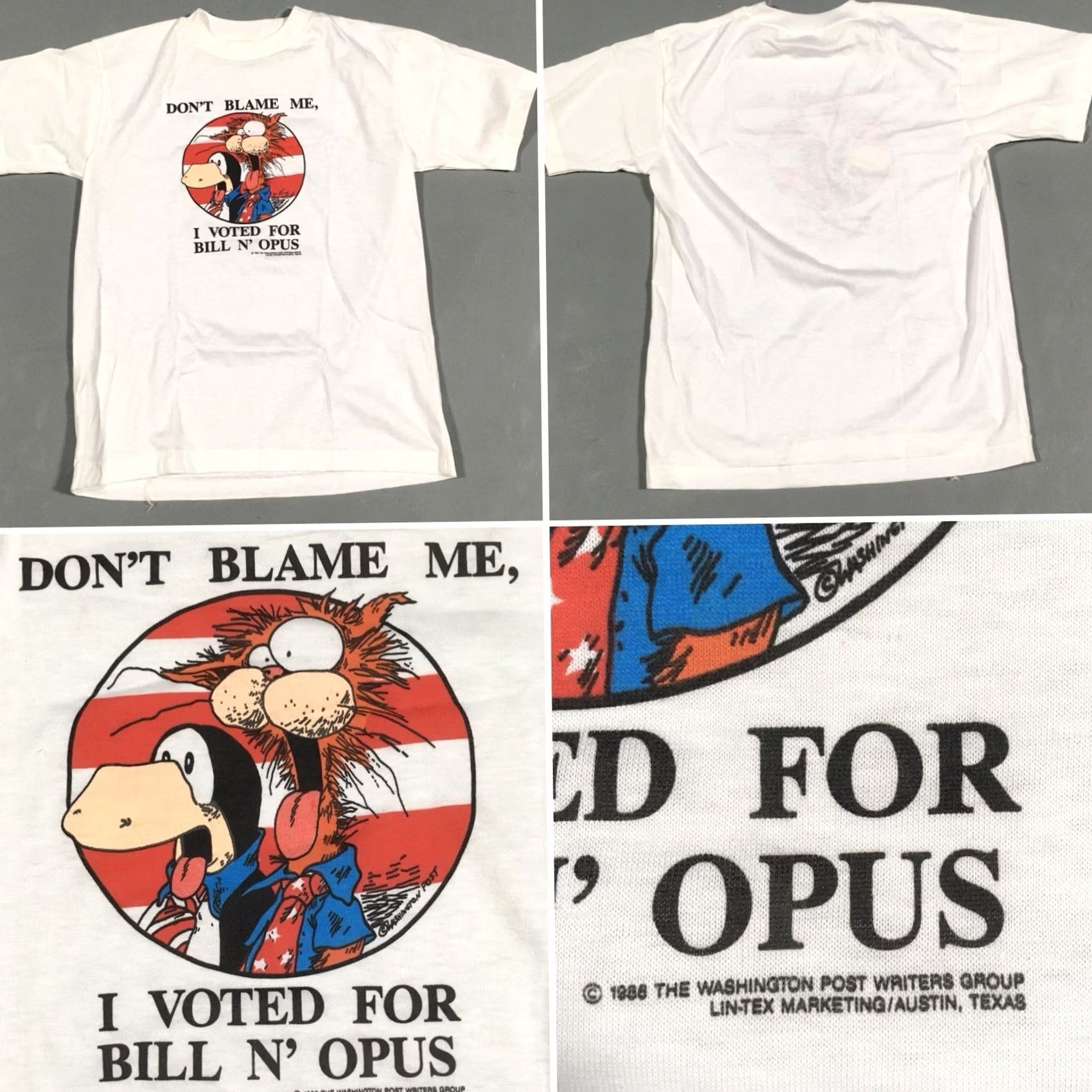 Vintage VINTAGE Don’t Blame Me I Voted For Bill N’ Opus T-Shirt 80s Washington Post L Shirt Men White 1980s Graphic Tee Size US L / EU 52-54 / 3 - 6 Thumbnail
