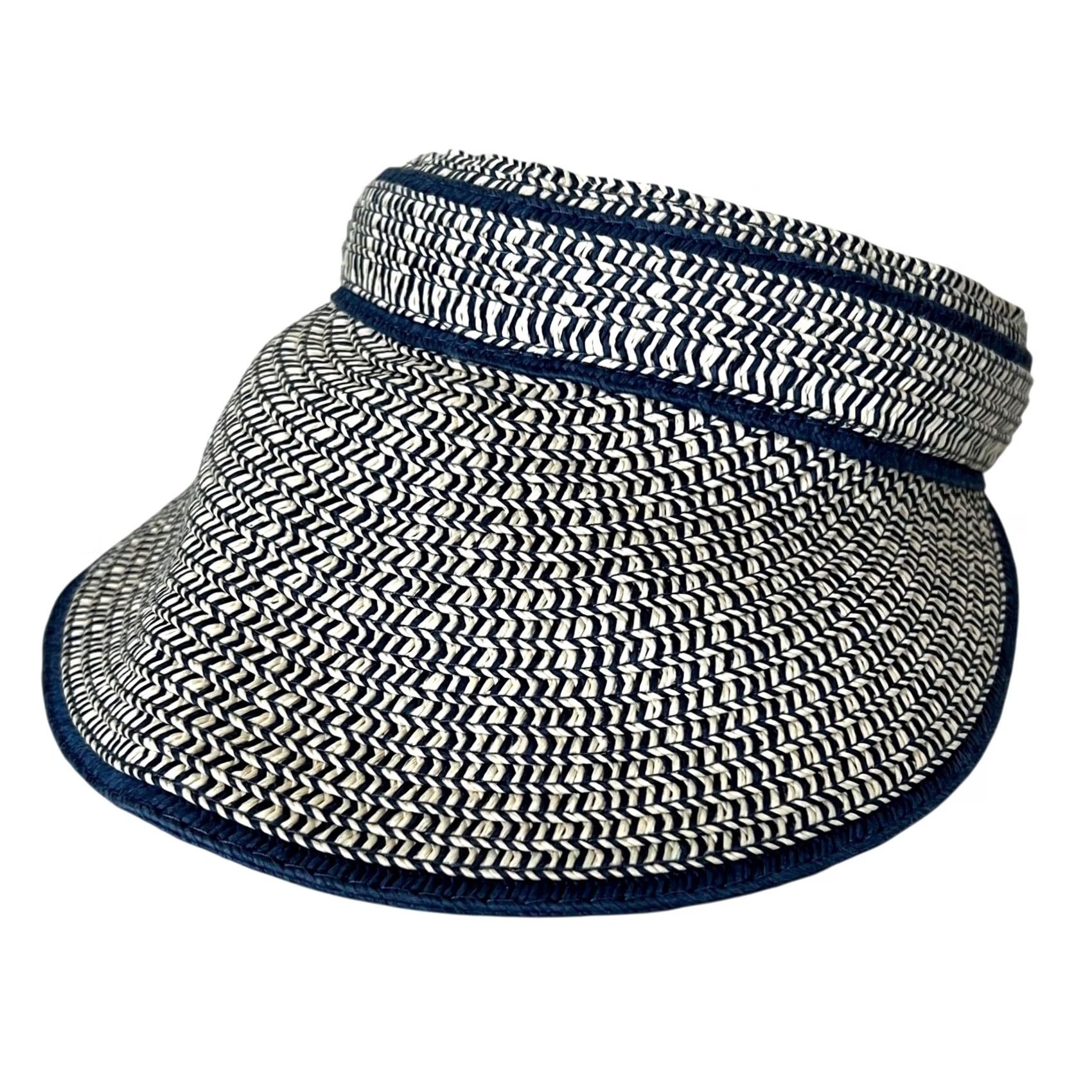 Vintage Renato Balestra Visor Hat Women’s Straw Made in Italy Blue Beige One Size Women Sun Visor Hat Size ONE SIZE - 4 Thumbnail