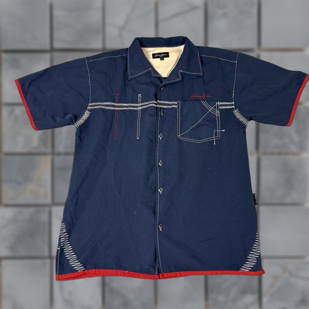 Sean John VINTAGE Sean John Shirt Mens Button-Up Short Sleeve Blue Embroidered L 3153 Casual Size US L / EU 52-54 / 3 - 1 Thumbnail