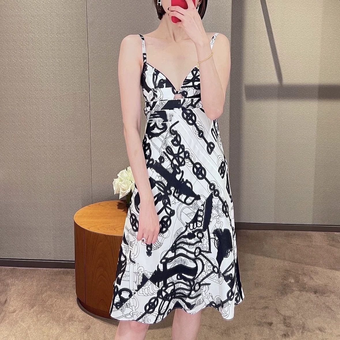 Hermes Hermes women's black white watercolor silk dress FR 36 Size XS / US 0-2 / IT 36-38 - 6 Thumbnail