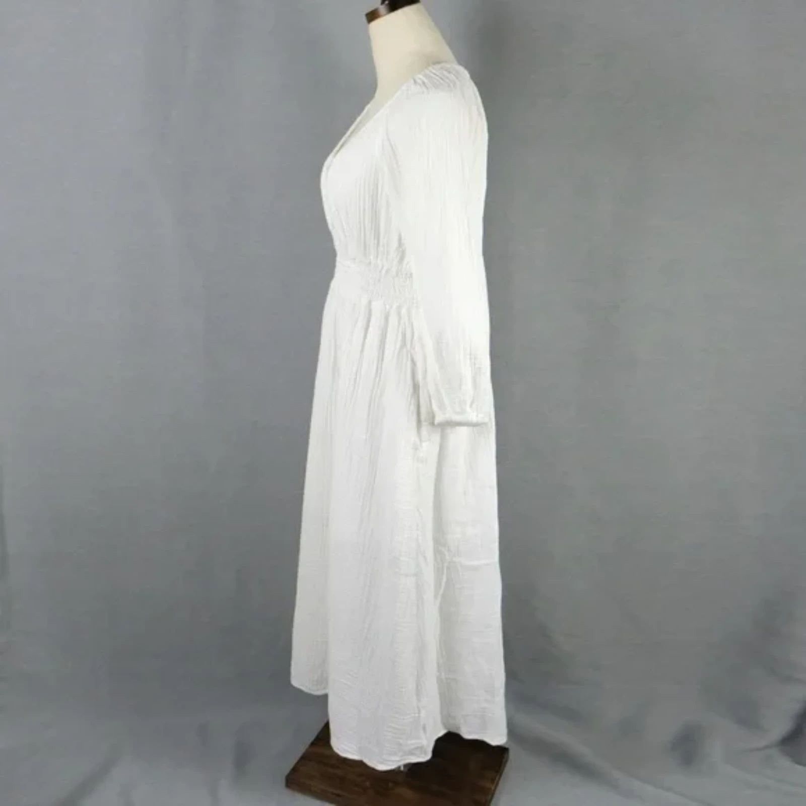 J.Crew J.Crew Boho Gauzy Muslin V-Neck Smocked Midi Dress White Sz Size XS / US 0-2 / IT 36-38 - 4 Thumbnail