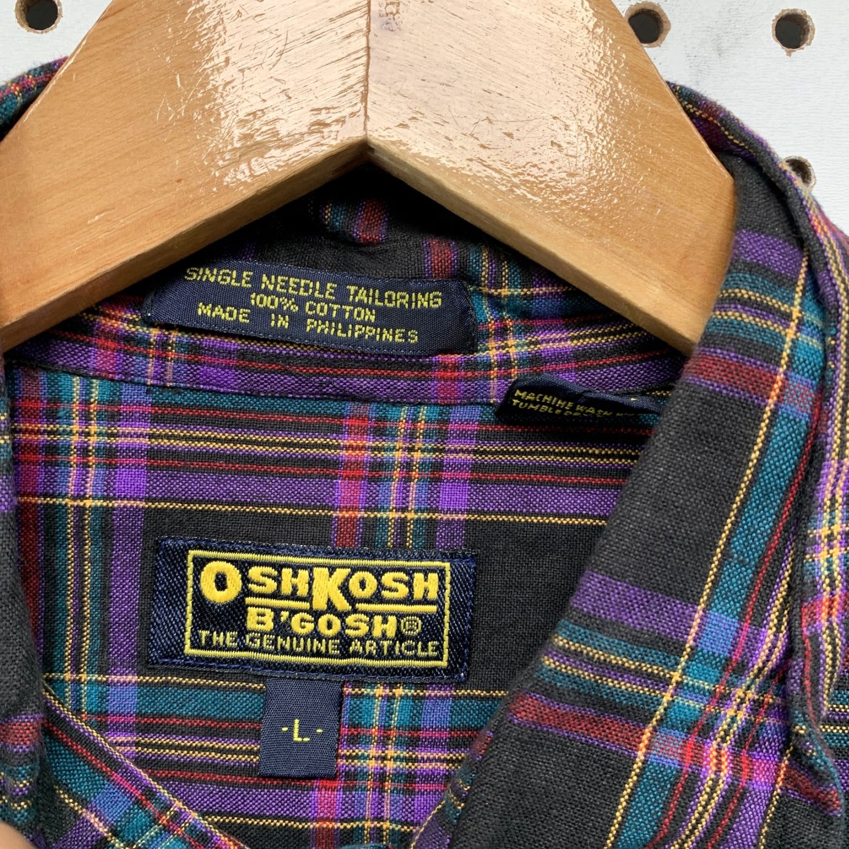 Vintage OshKosh B'Gosh Plaid Button-Up Shirt Mens Large Purple Black Long Sleeve Size US L / EU 52-54 / 3 - 2 Thumbnail