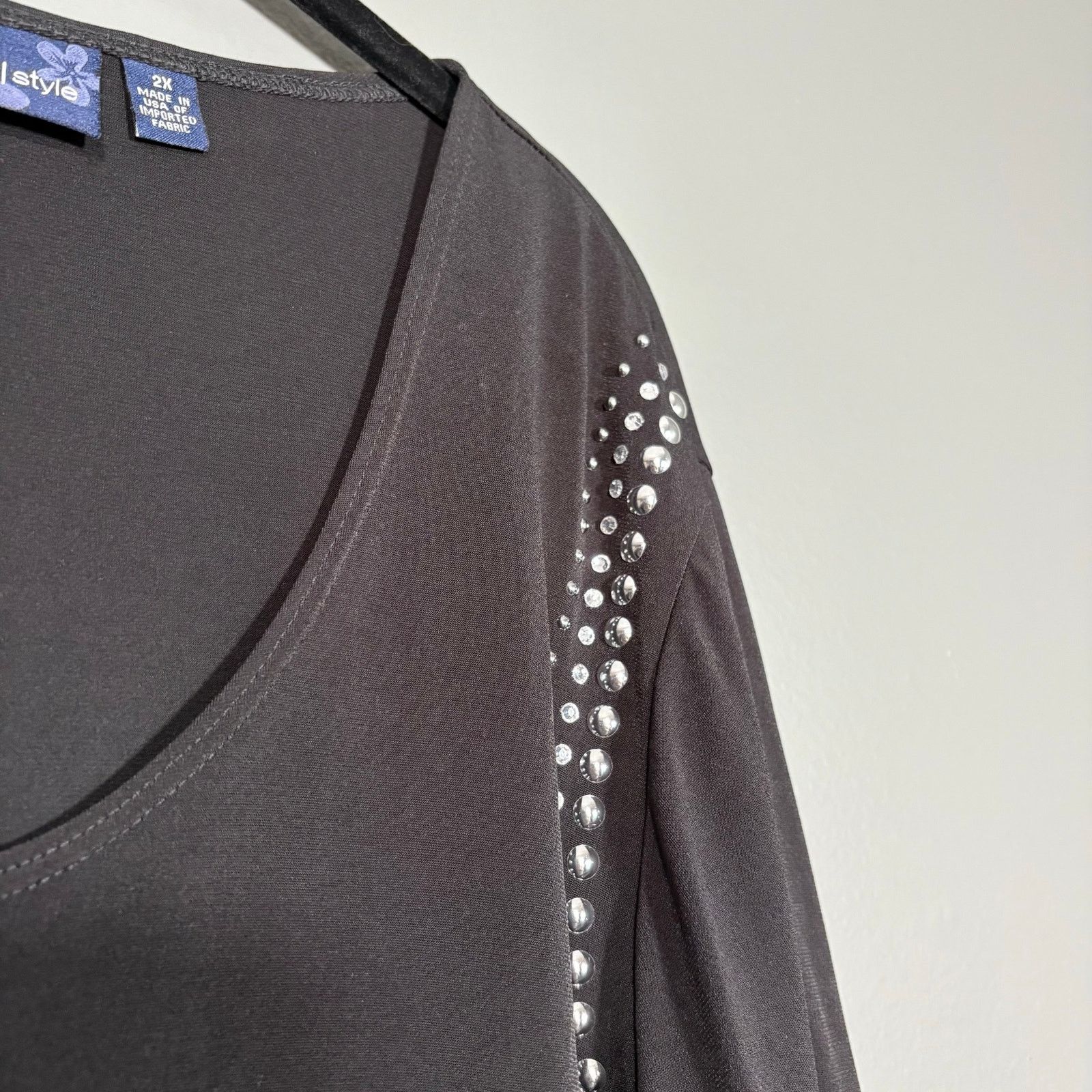 Other Susan Graver Black & Silver Studded Funky Casual Top - 2X Size XXL / US 16-18 / IT 52-54 - 2 Thumbnail