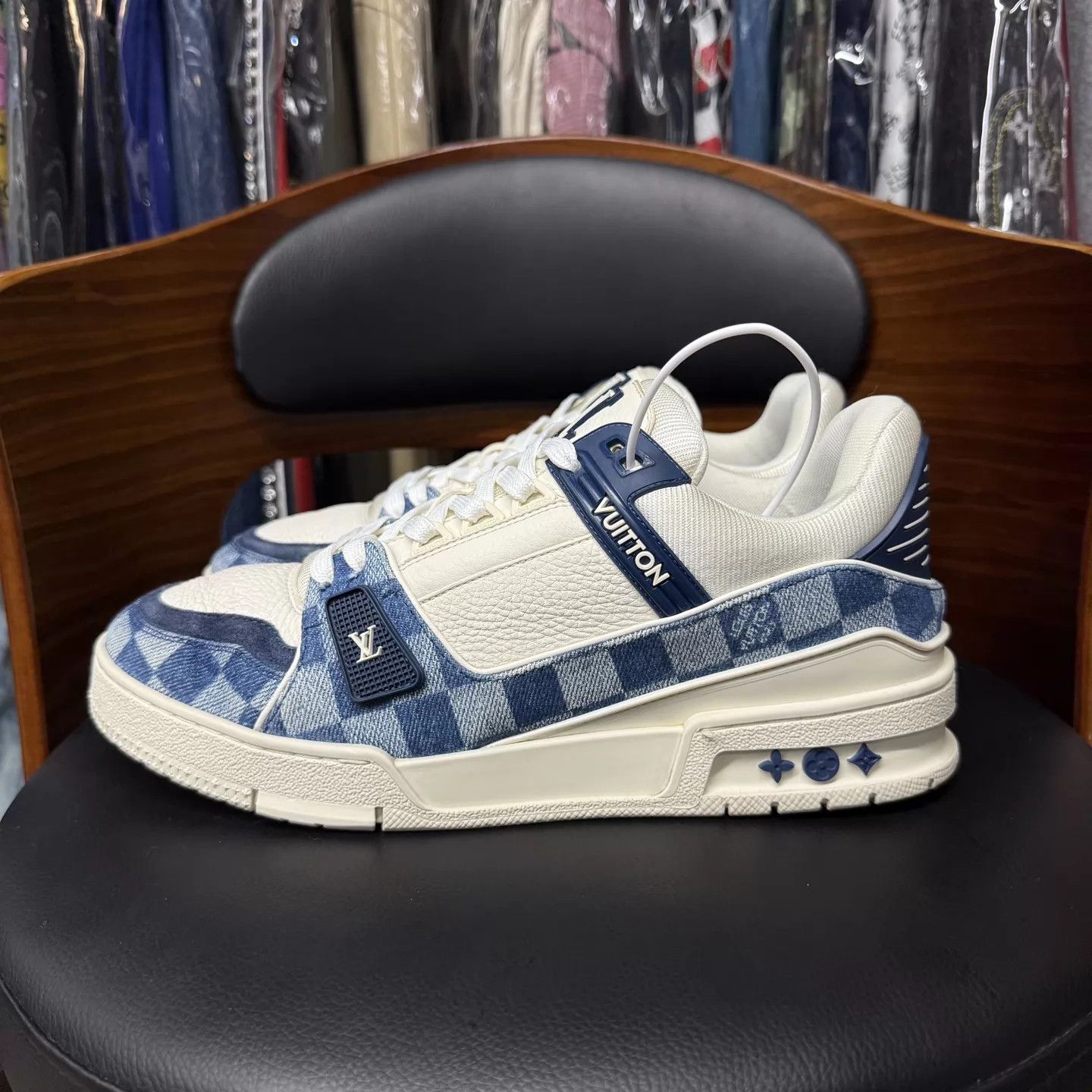 Louis Vuitton LV Trainer White/Blue Denim & Checker Uk7/41 Worn Size US 8 / EU 41 - 6 Thumbnail
