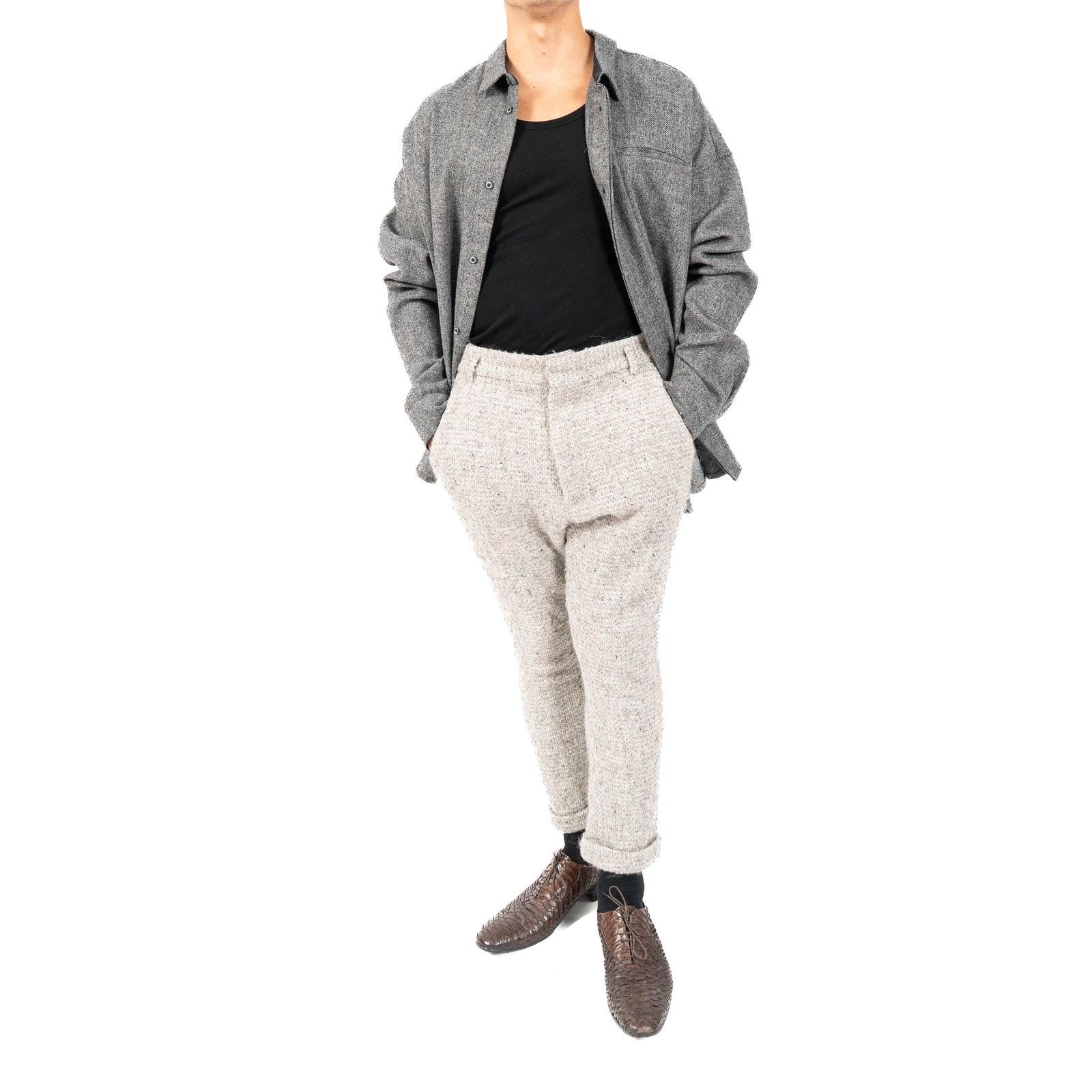 Haider Ackermann FW14 Cropped Trousers in Grey Boucle Wool Size US 30 / EU 46 - 2 Thumbnail