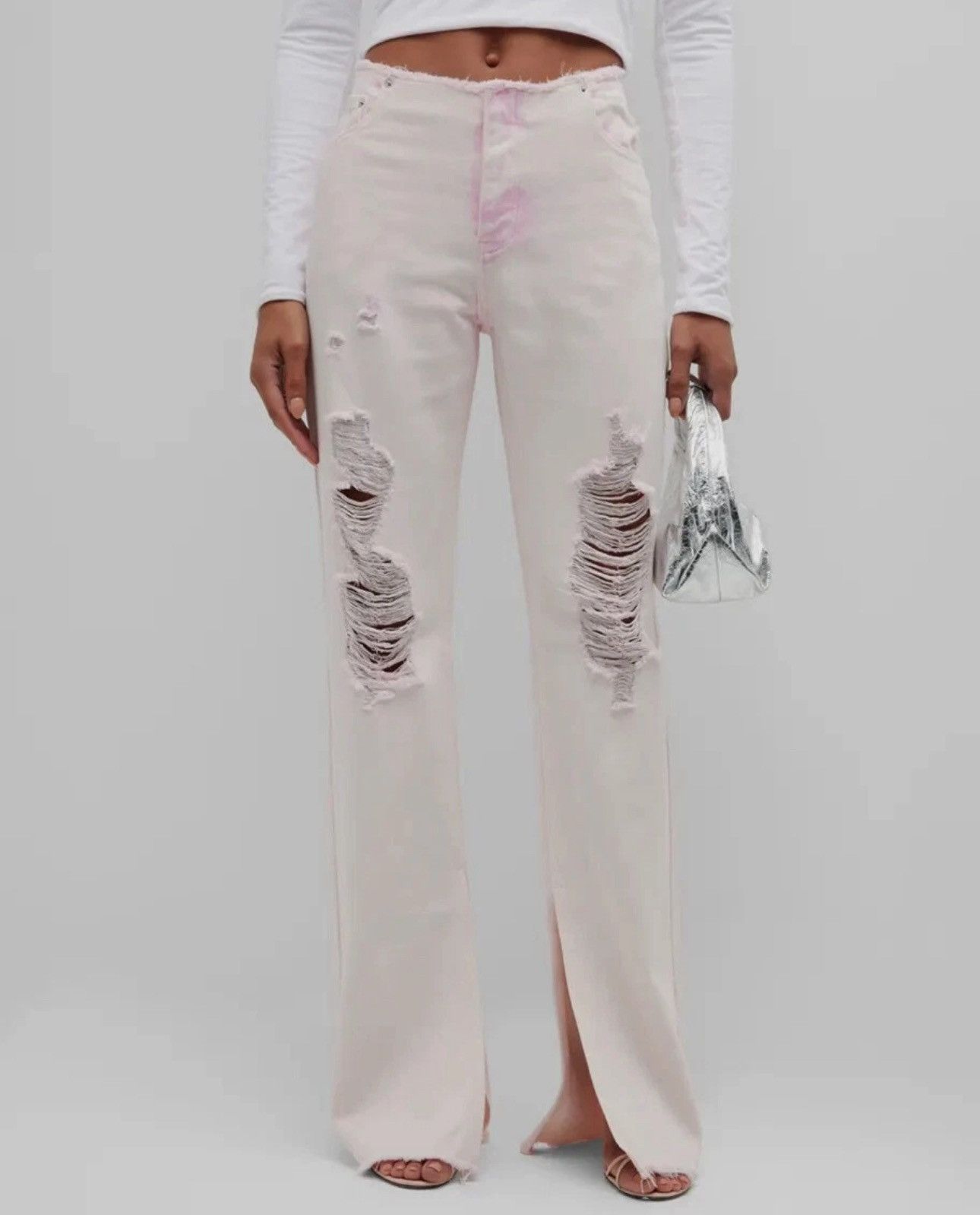 Low Rise Distressed Slit Flair Jeans