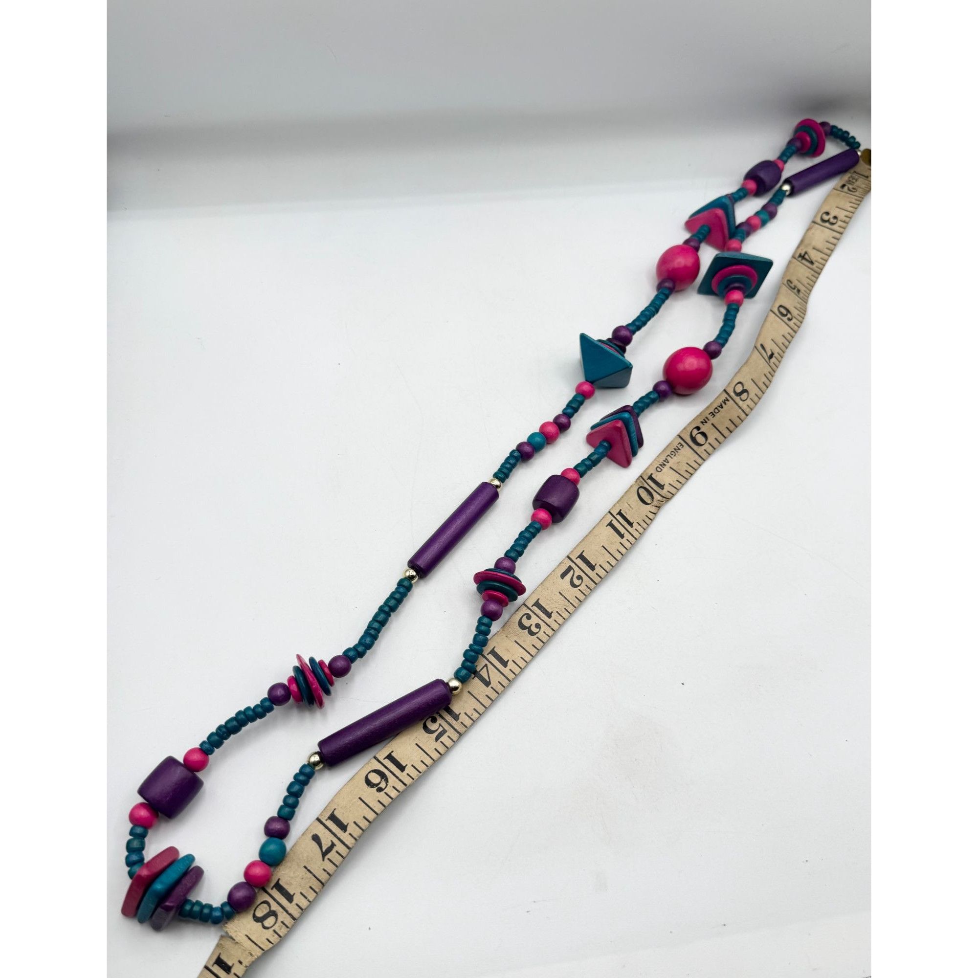 Vintage Vintage 80s Wood Wooden Long Geometric Disc Beaded Necklace Size ONE SIZE - 4 Thumbnail