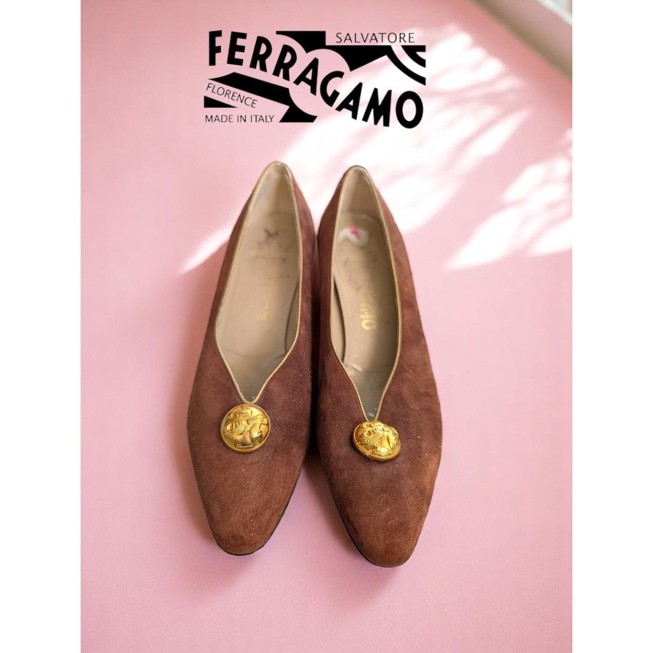 Salvatore Ferragamo Salvatore Ferragamo Brown Suede Medallion Flats – Size 7 GUC Size US 7 / IT 37 - 1 Thumbnail