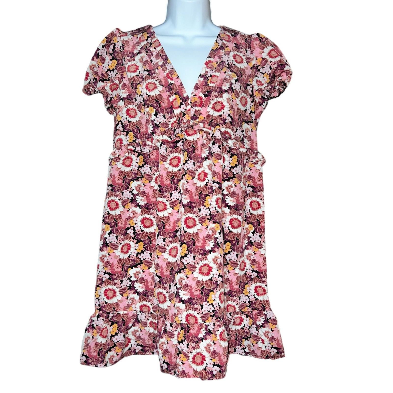 Other As U Wish Juniors' Puff Sleeve Floral Ruffled Dress MED NWT. Size M / US 6-8 / IT 42-44 - 6 Thumbnail
