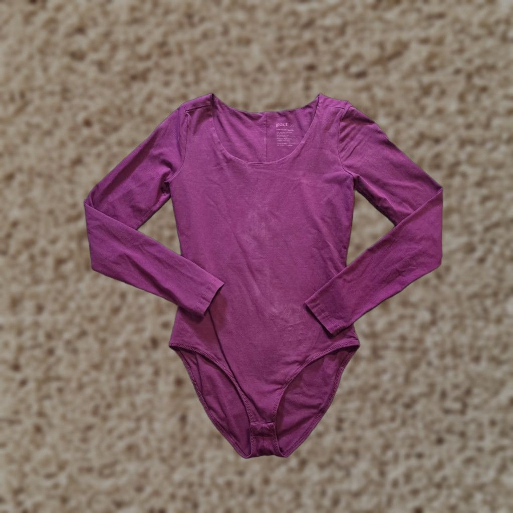 Vintage Pact Bodysuit Womens Small Purple Long Sleeve Scoop Neck Fitted Capsule Casual Size S / US 4 / IT 40 - 1 Thumbnail