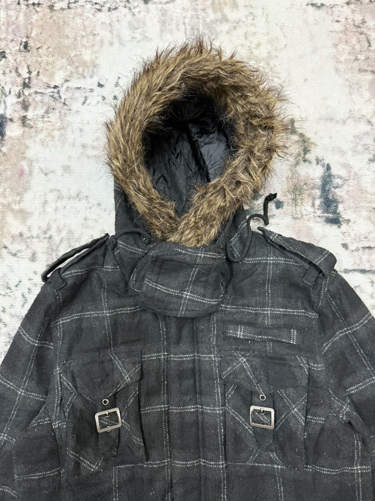 In The Attic In the Attic Rockers Garment wool plaid check fur jacket Size US S / EU 44-46 / 1 - 4 Thumbnail